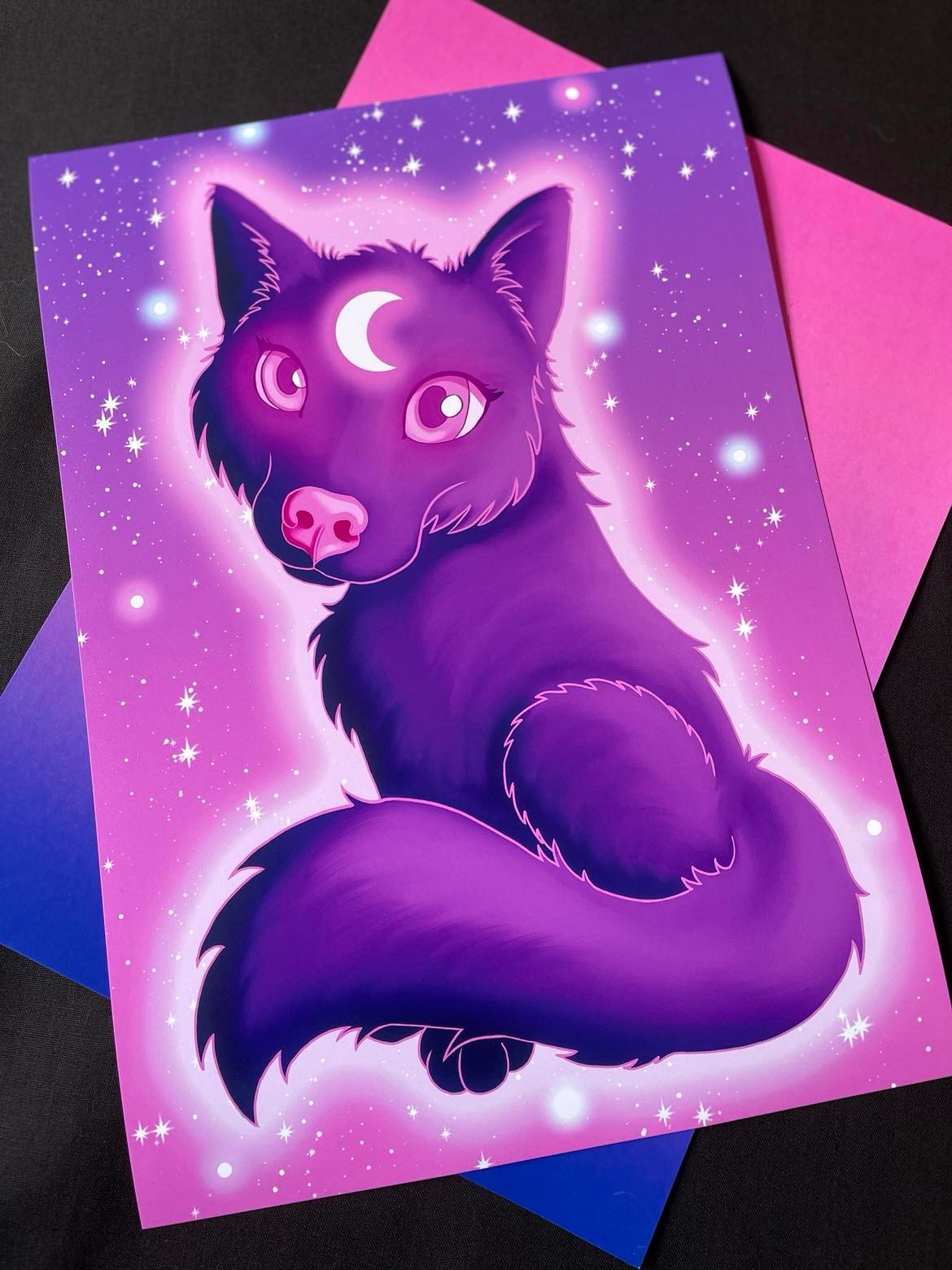 Cute Lunar Wolf Art Print Shadowolf Art