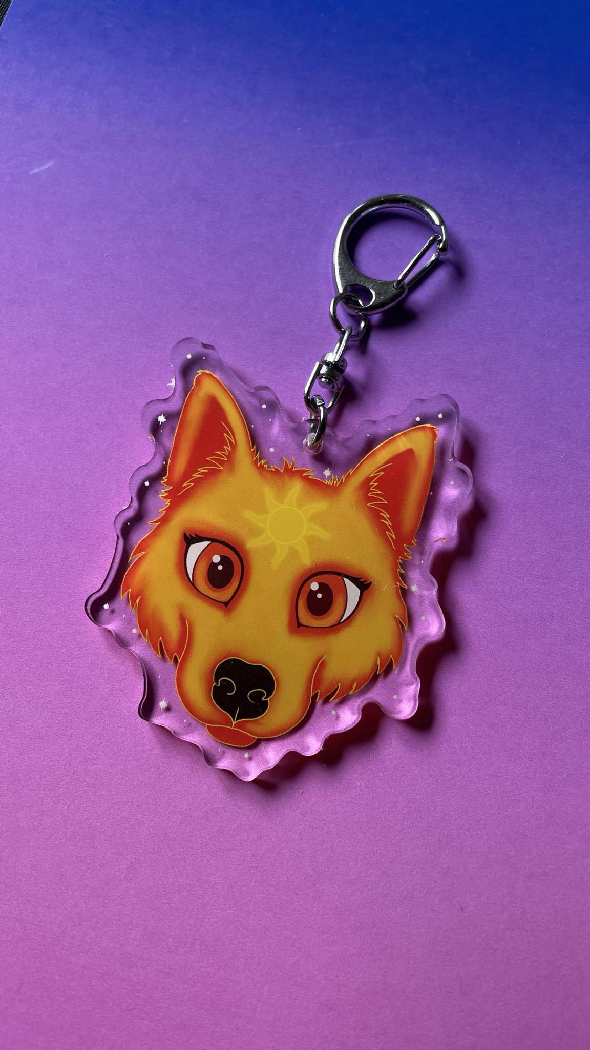 Cute Solar Wolf Face Keyring Shadowolf Art