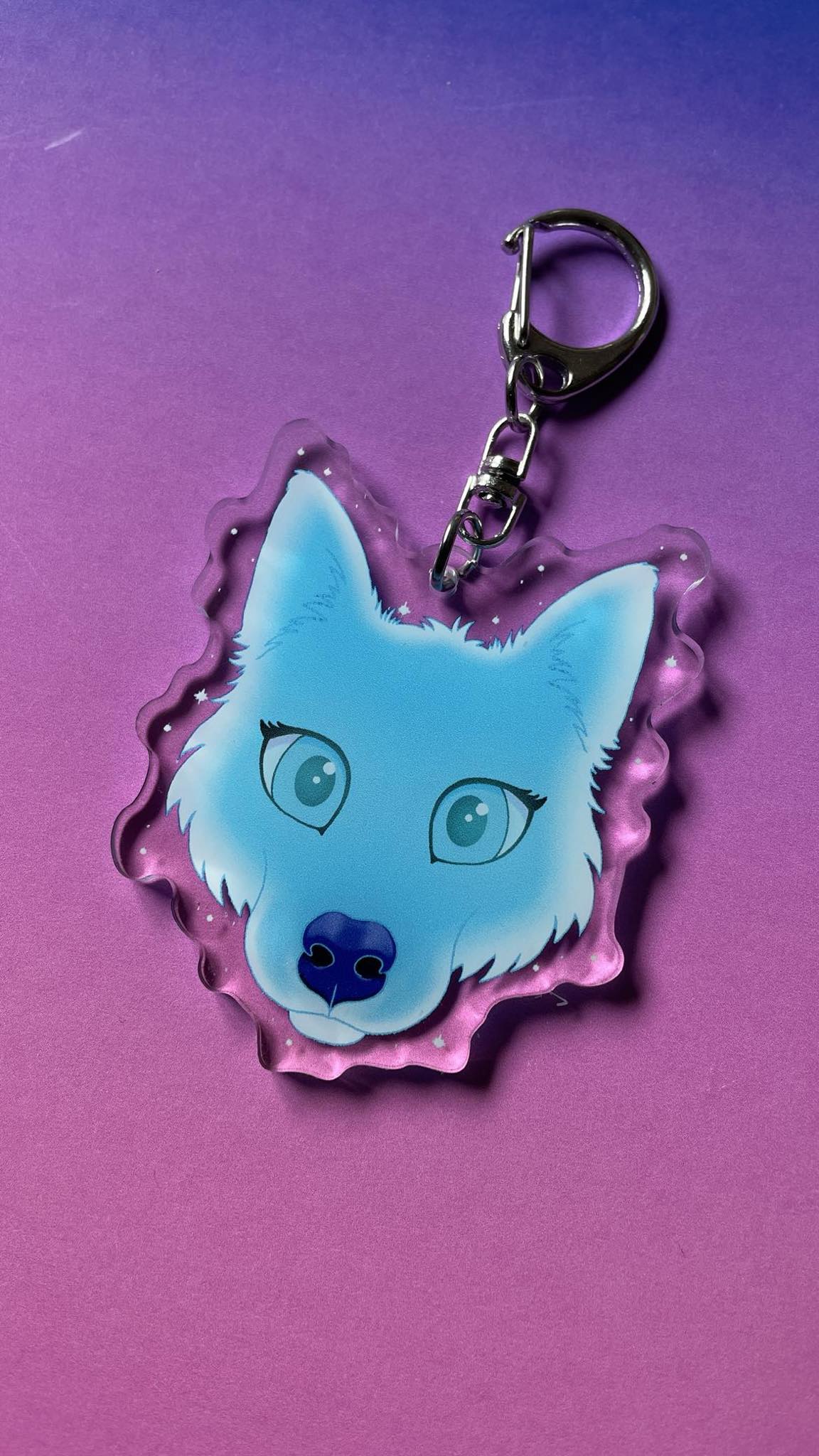 Cute Blue Wolf Face Keyring