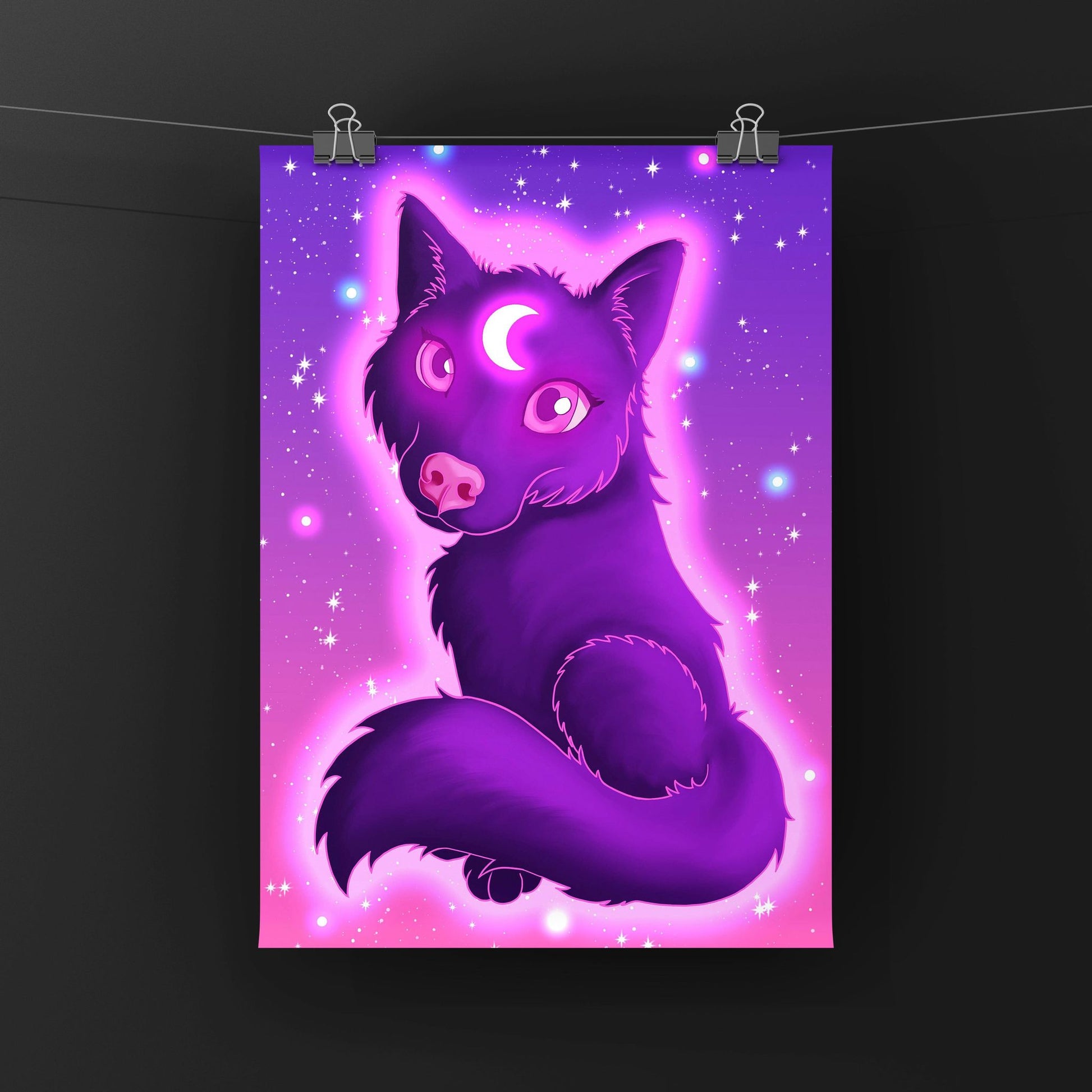 Cute Lunar Wolf Art Print Shadowolf Art