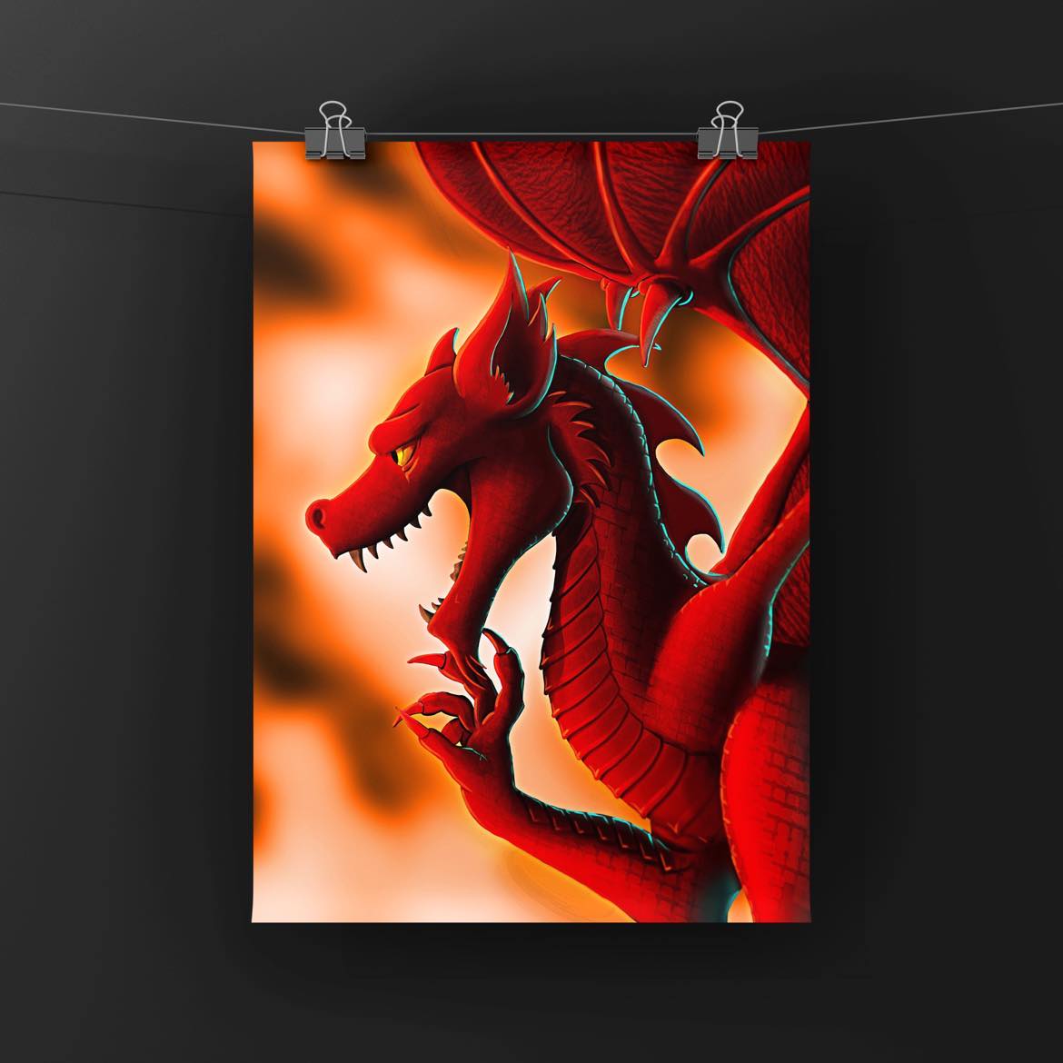 Welsh Dragon with Fire Art Print Shadowolf Art