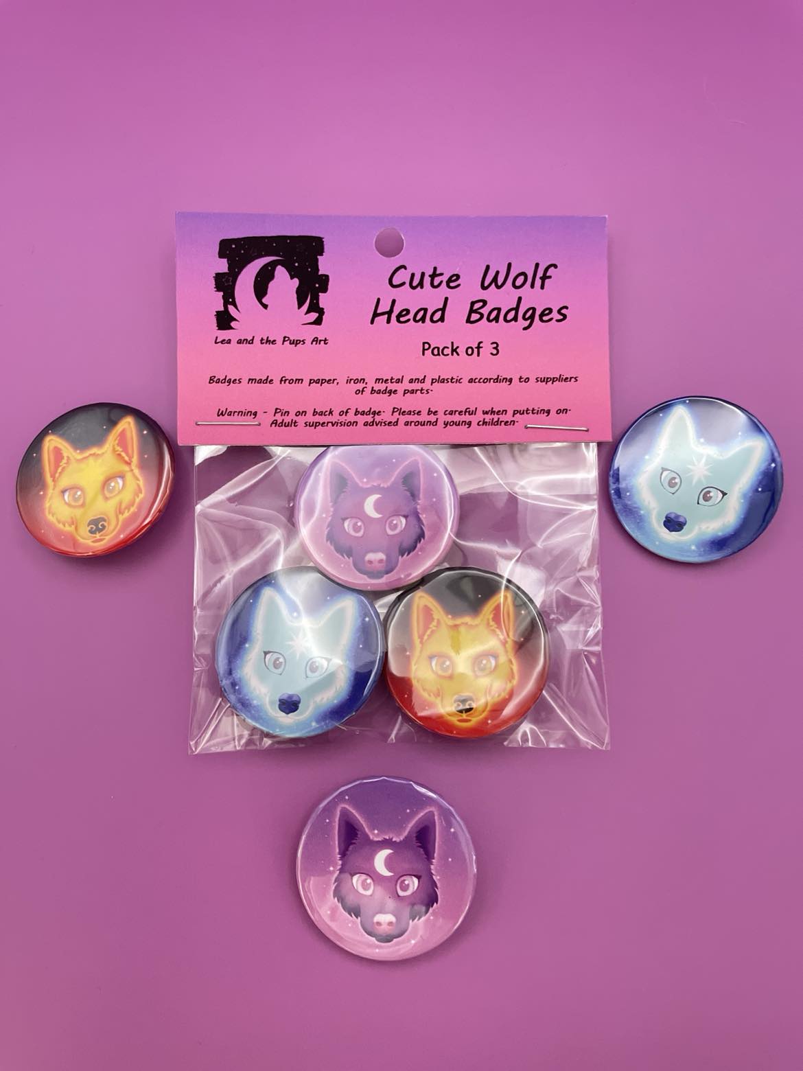 Cute Wolf Faces Badge Pack Shadowolf Art