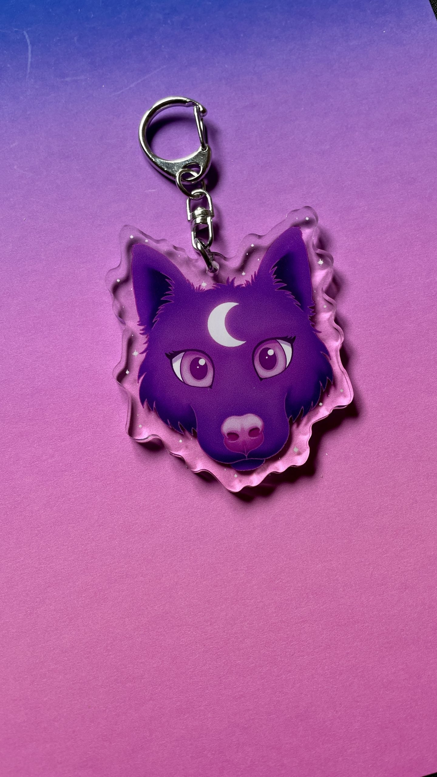 Cute Lunar Wolf Face Keyring