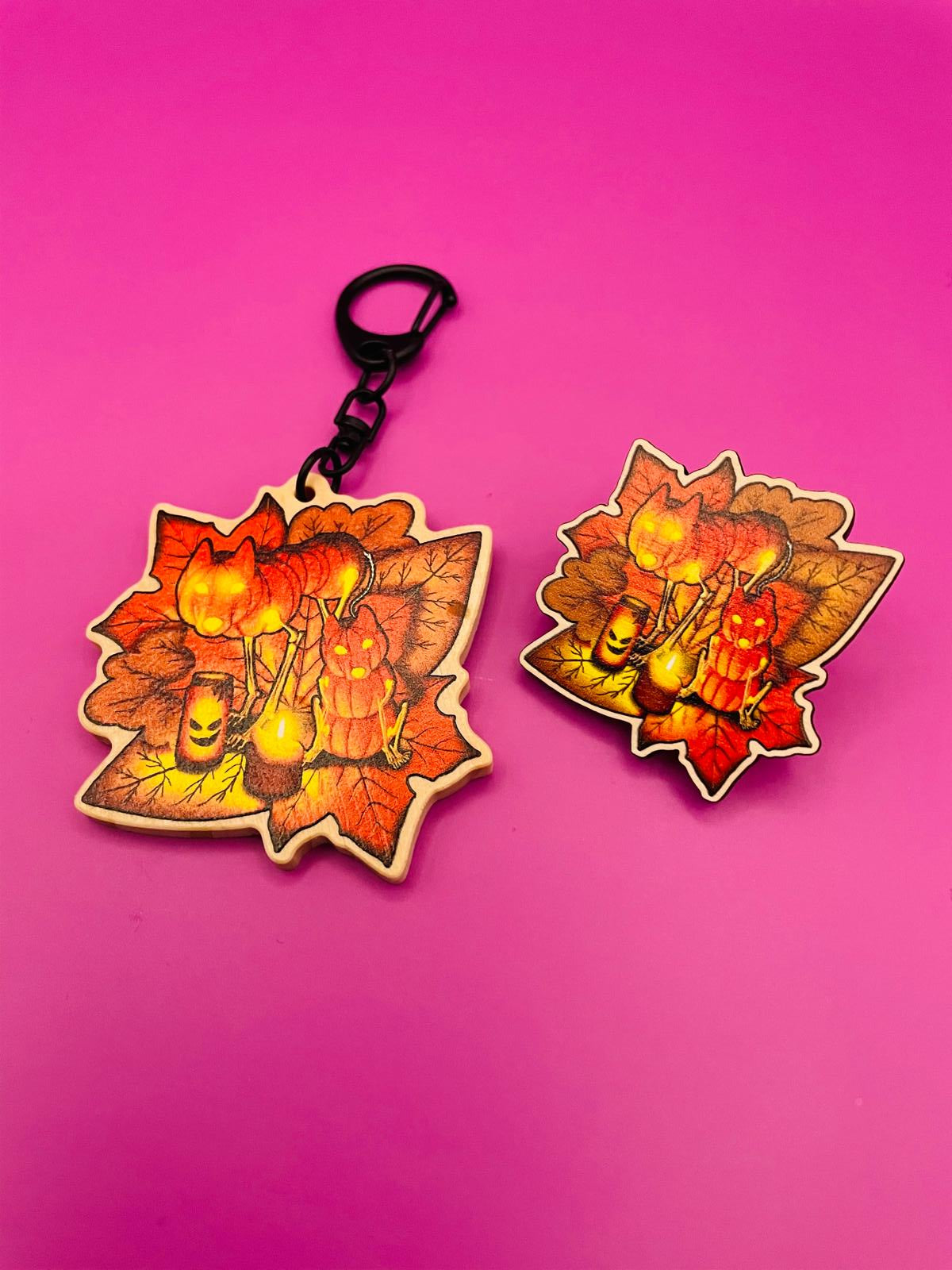 Halloween 2024 Wooden Pin and Keychain Set Shadowolf Art