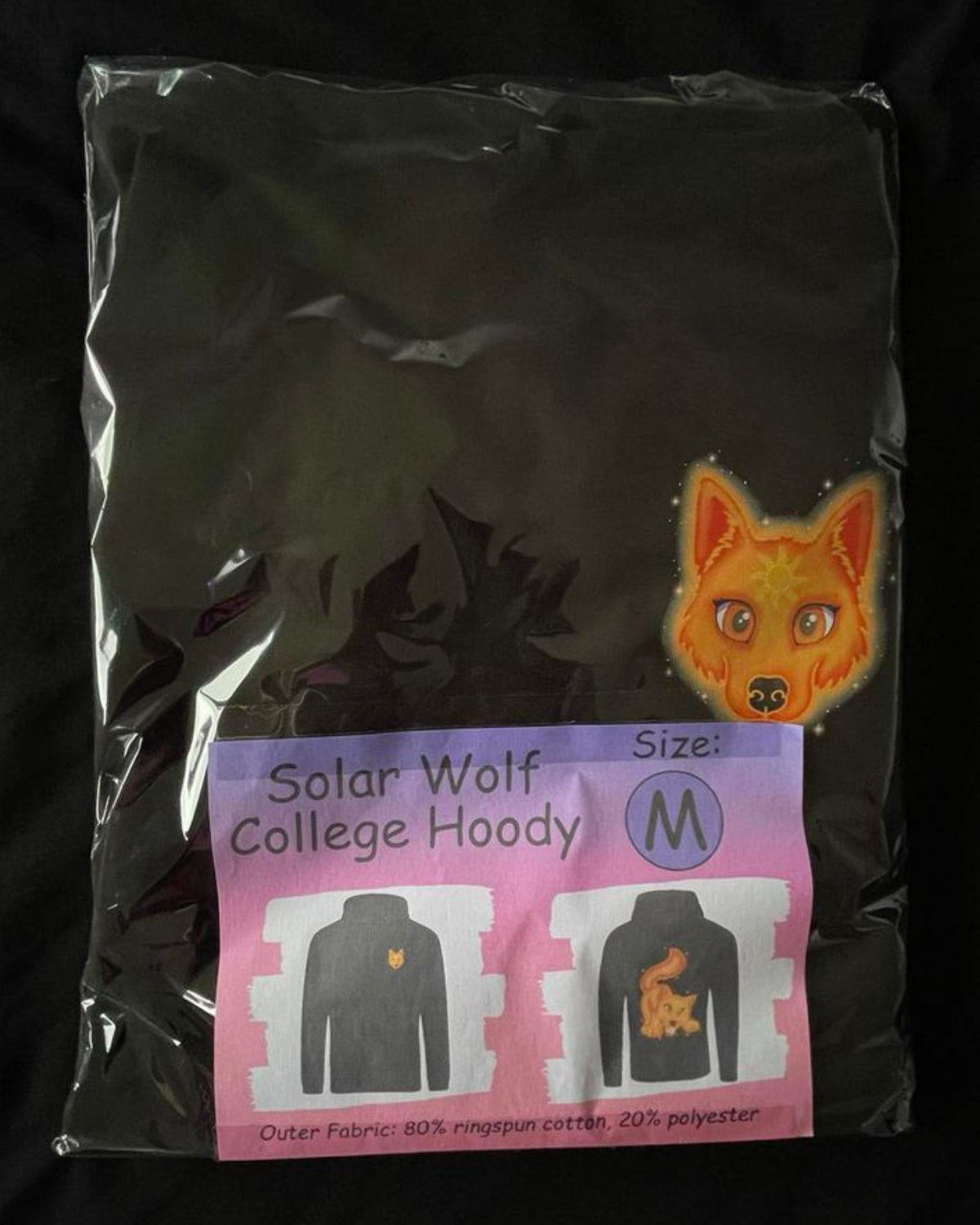 Solar Wolf College Hoody - ADULT MEDIUM - BLACK image 2