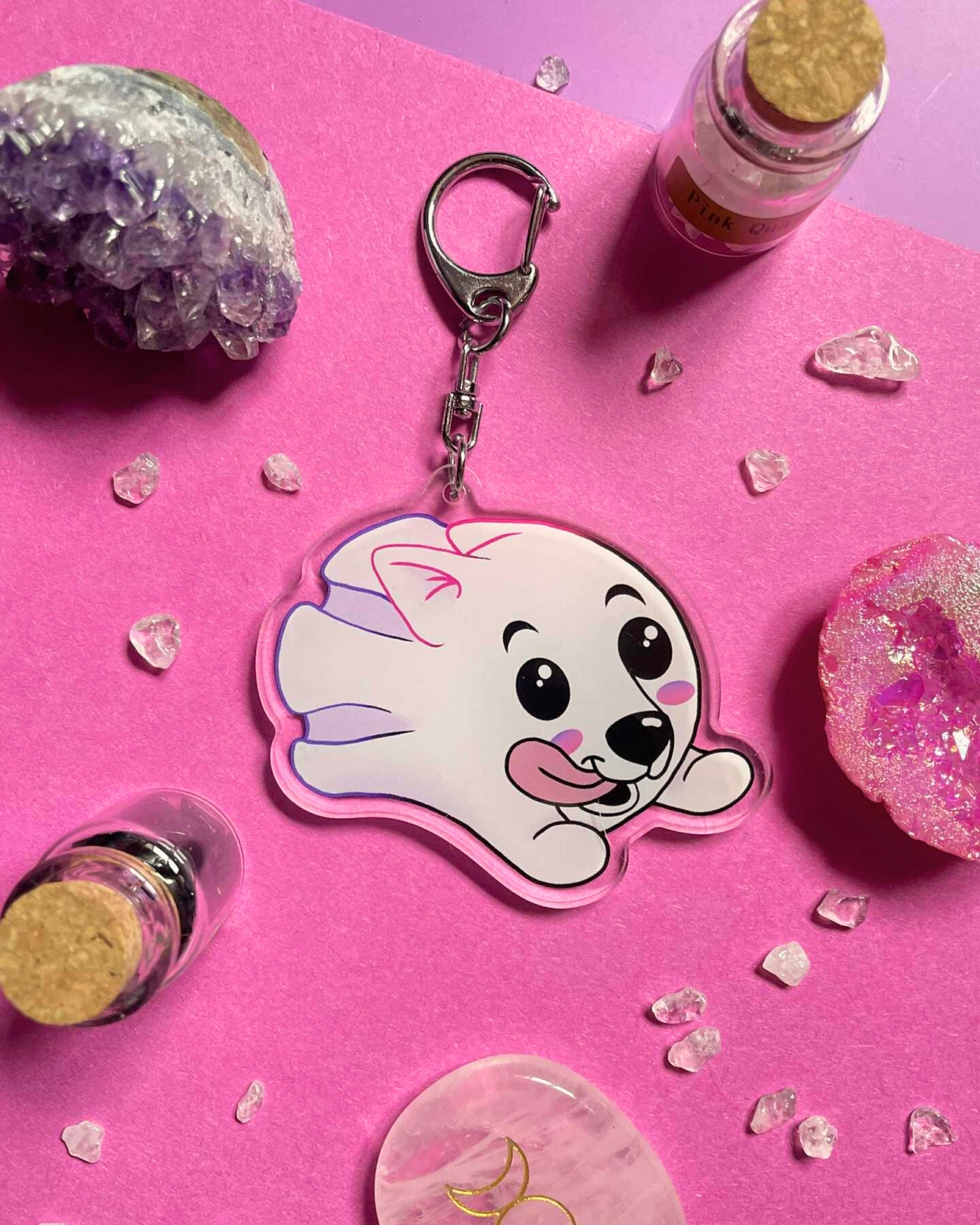 Flying Ghost Pup - Fantasy Keychain Shadowolf Art