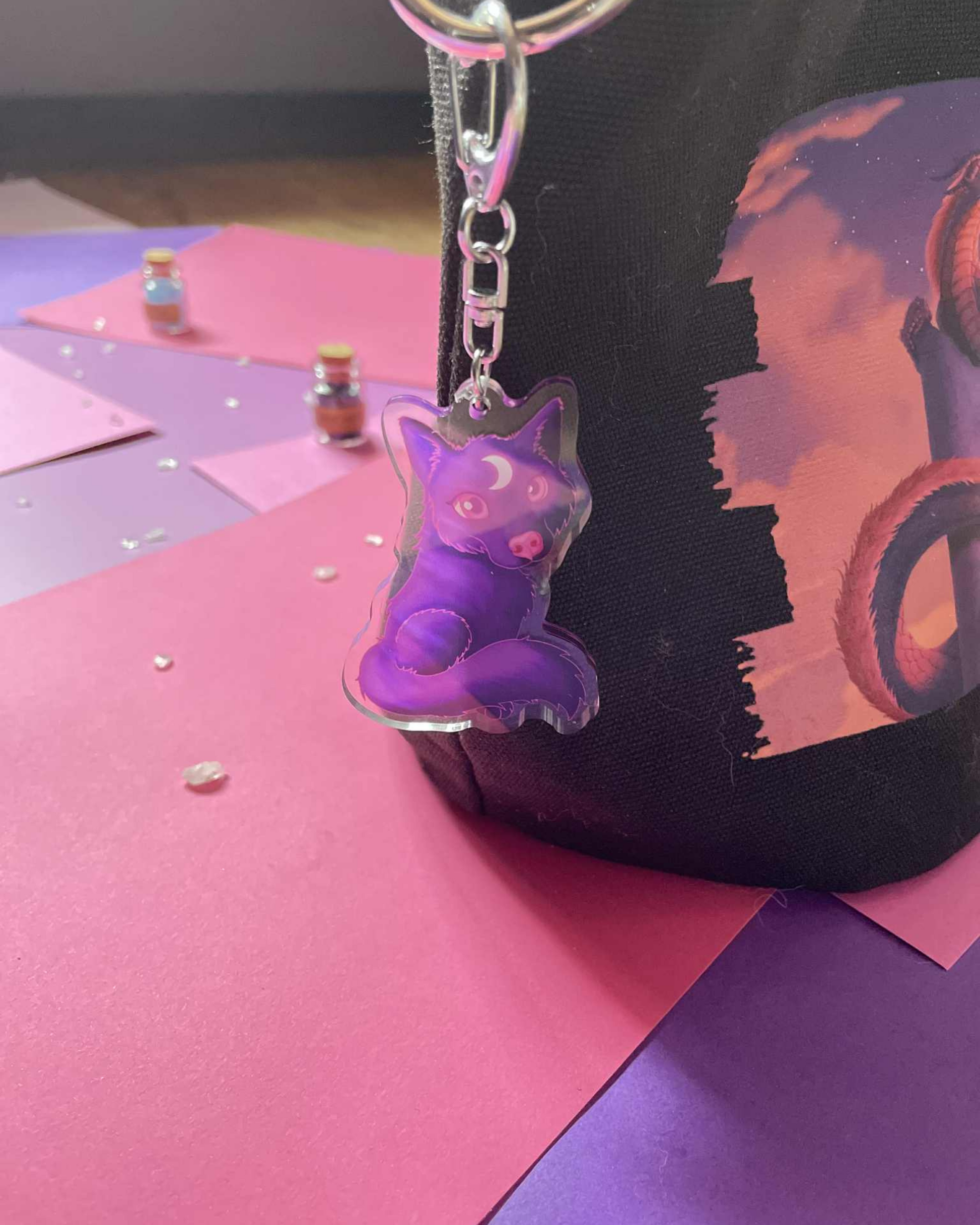 Cute Lunar Wolf - Wolf Keychain Shadowolf Art