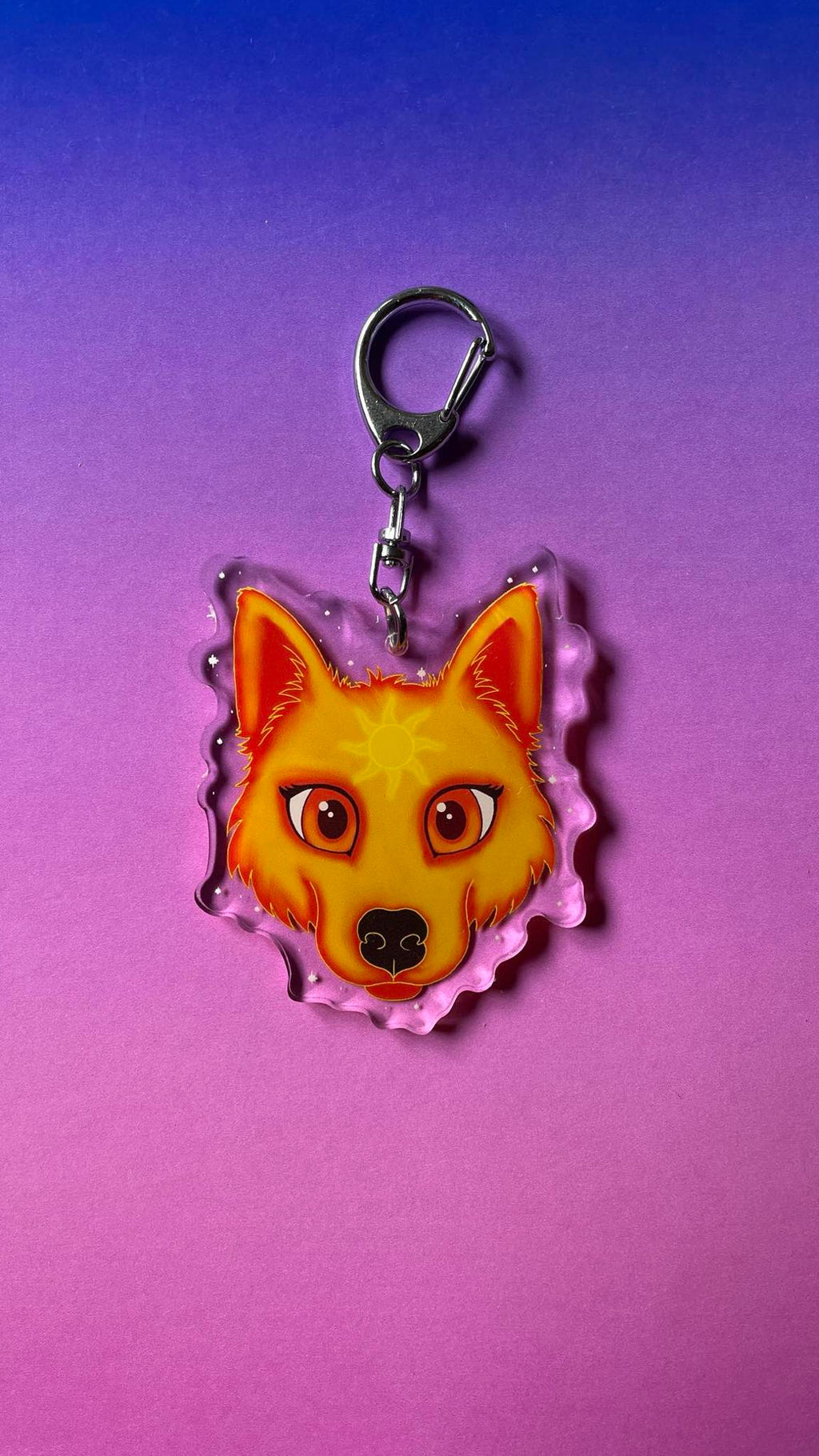 Cute Solar Wolf Face Keyring Shadowolf Art