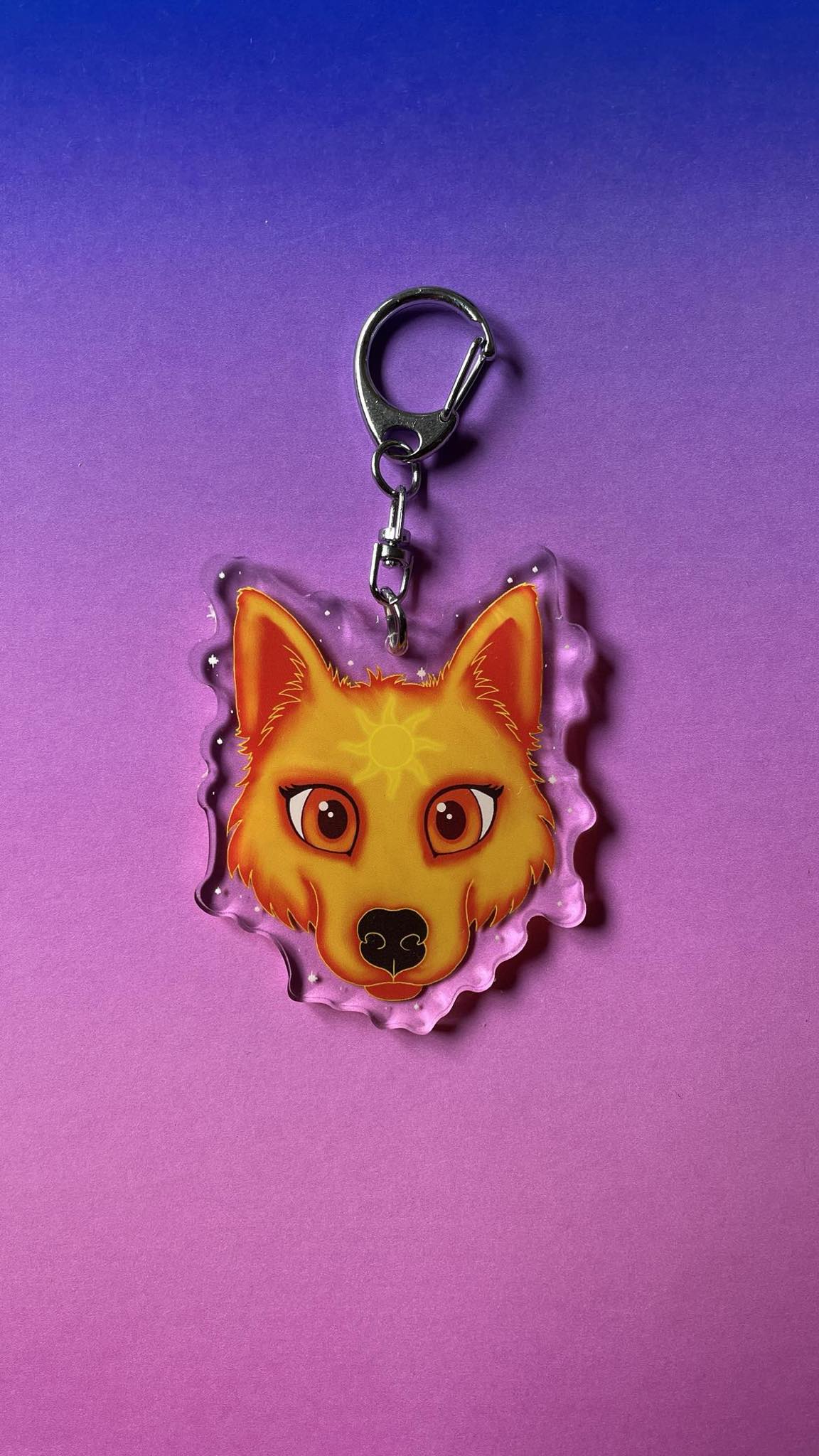 Cute Solar Wolf Face Keyring Shadowolf Art