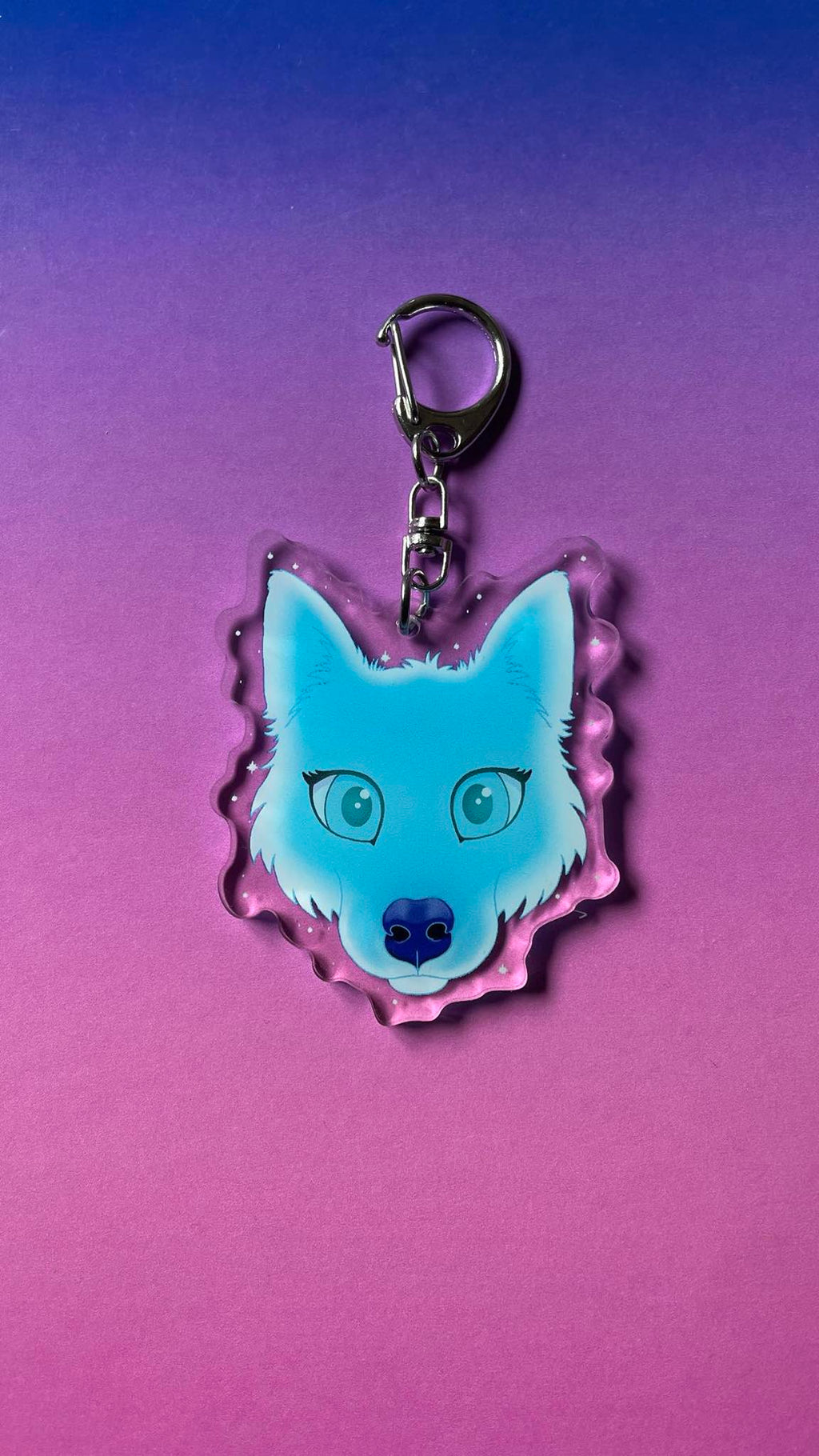 Cute Blue Wolf Face Keyring