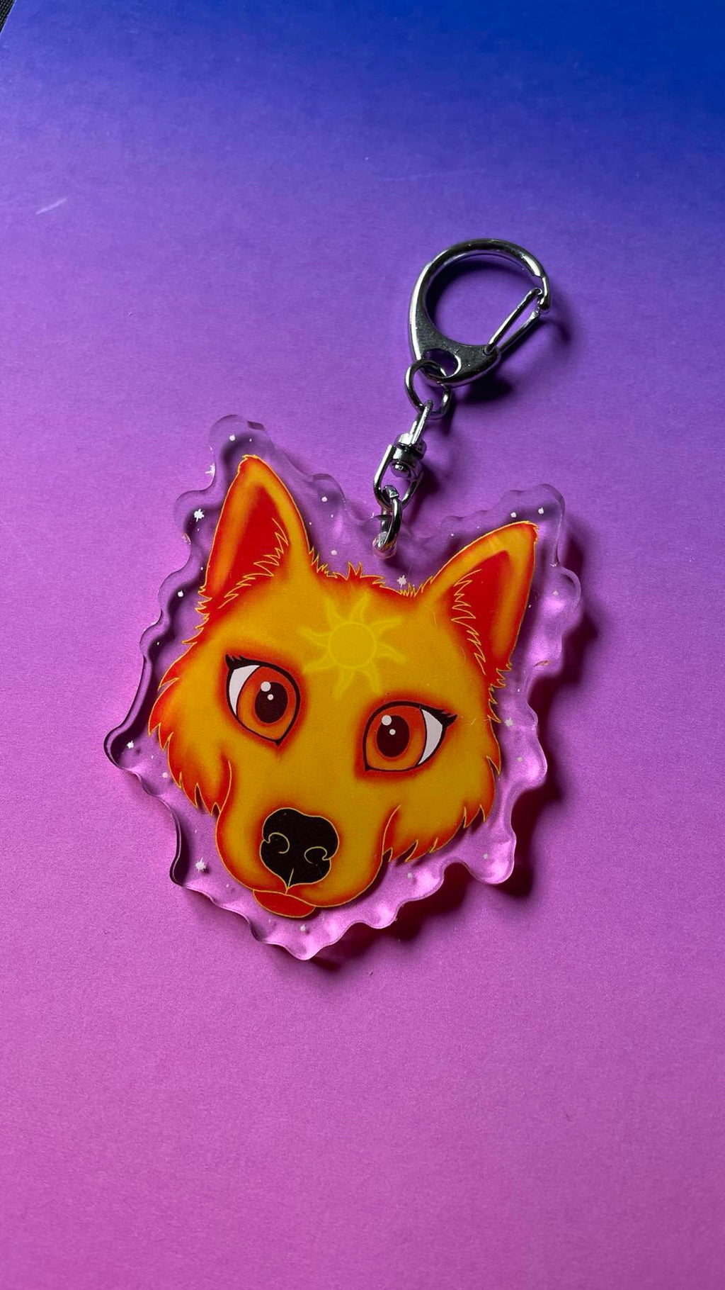 Cute Solar Wolf Face Keyring Shadowolf Art