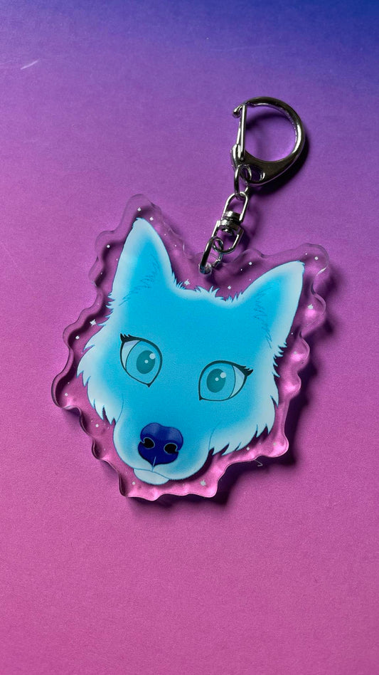 Cute Blue Wolf Face Charm / Keyring