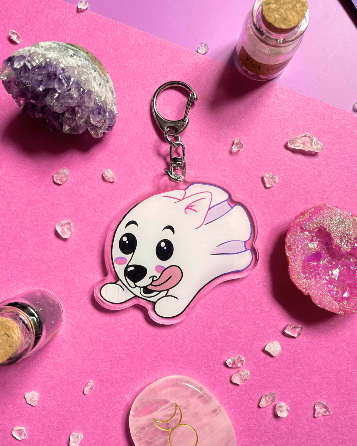 Flying Ghost Pup - Fantasy Keychain Shadowolf Art