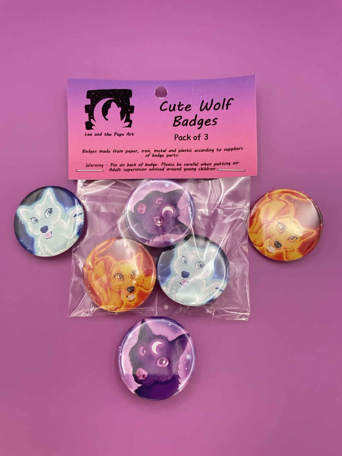 Cute Wolf Badge Pack Shadowolf Art