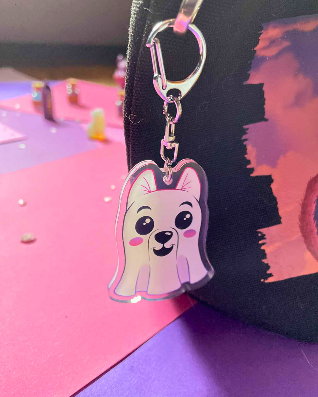 Ghost Pup - Fantasy Keychain Shadowolf Art