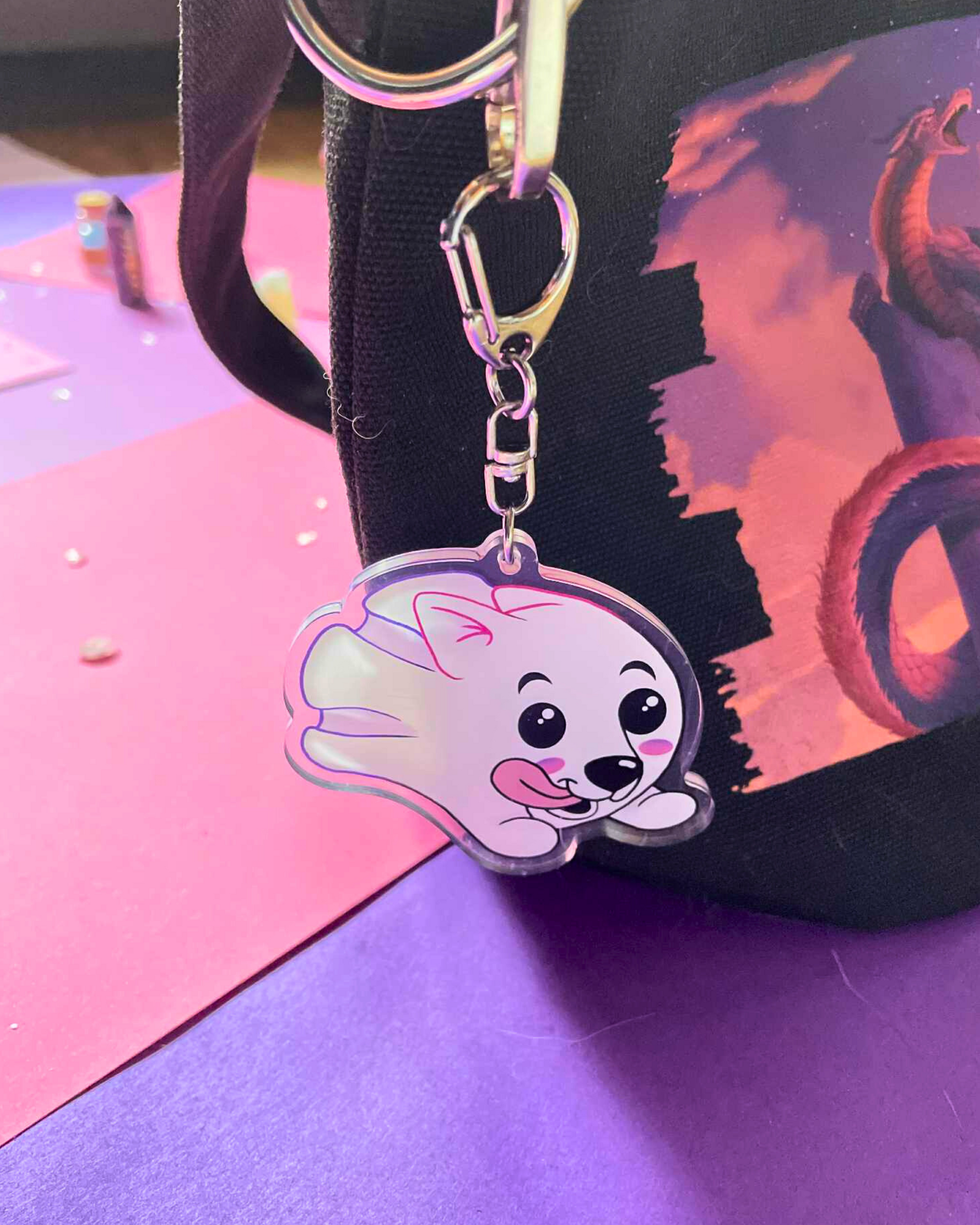 Flying Ghost Pup - Fantasy Keychain Shadowolf Art
