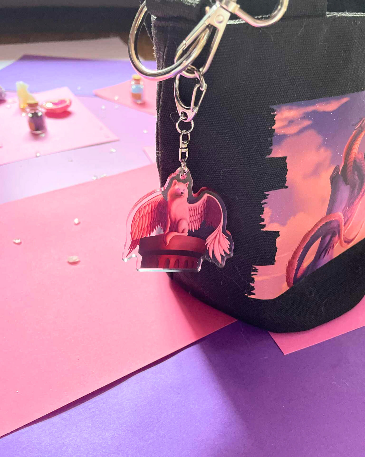 Ethereal Guardian - Wolf Keychain Shadowolf Art