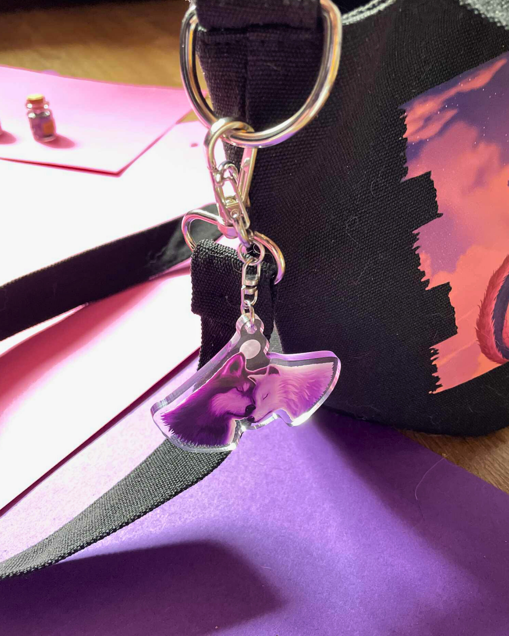 Two Wolves - Wolf Keychain Shadowolf Art