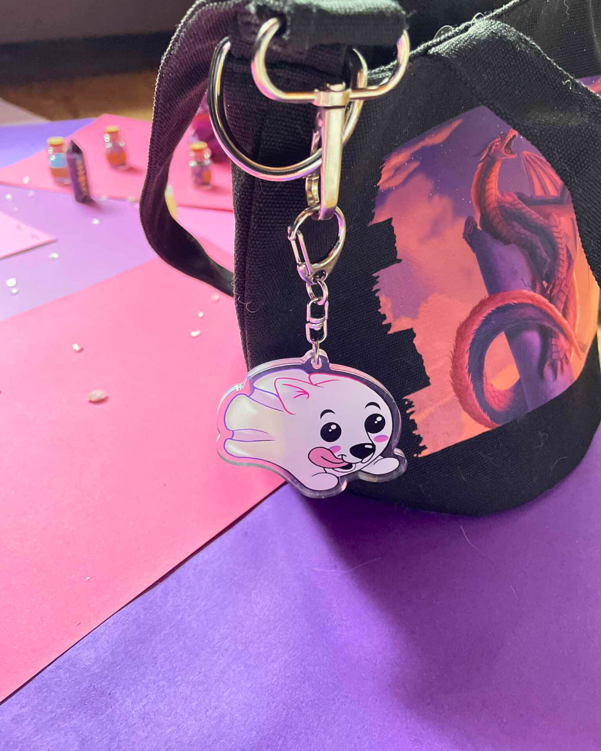 Flying Ghost Pup - Fantasy Keychain Shadowolf Art