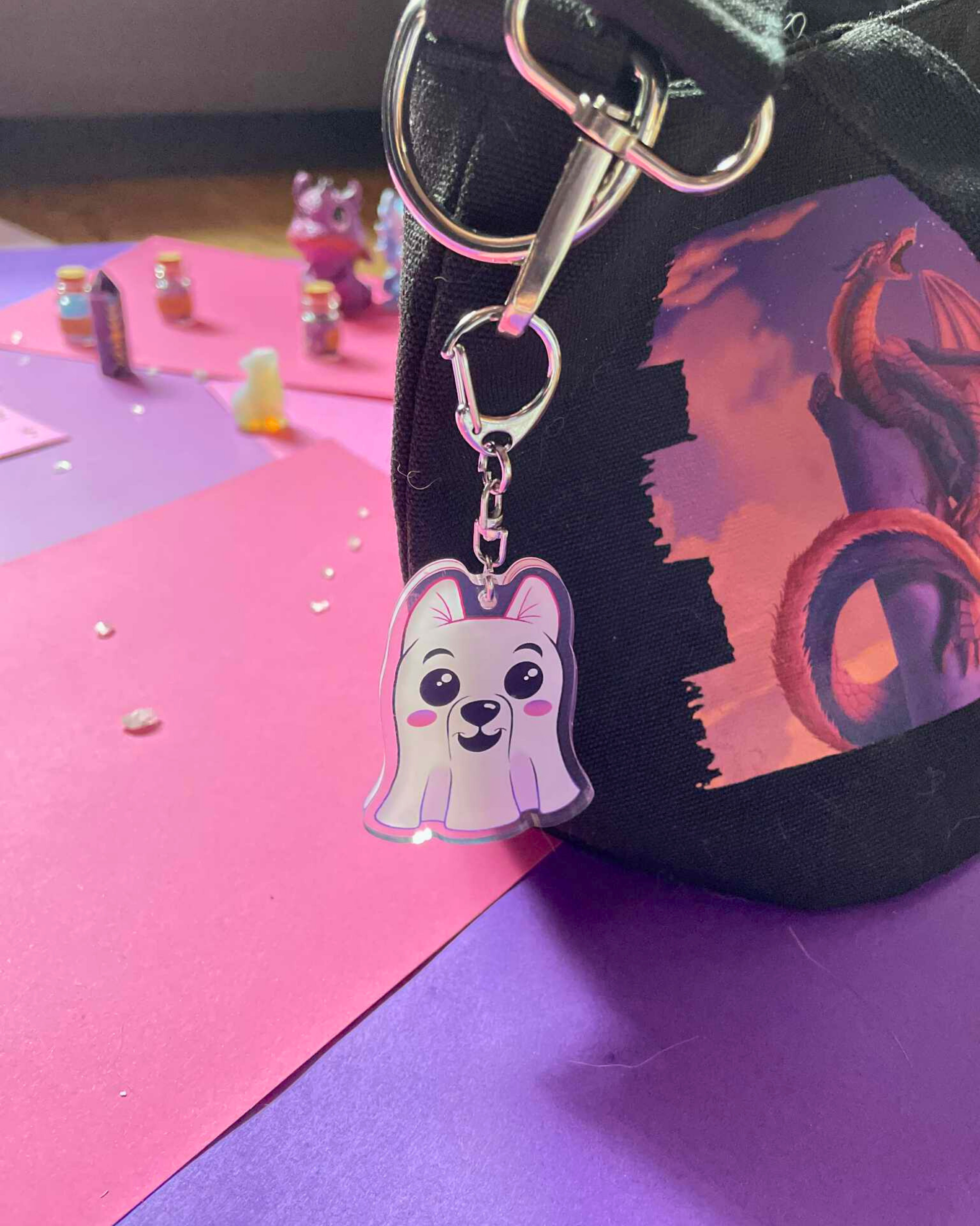 Ghost Pup - Fantasy Keychain Shadowolf Art