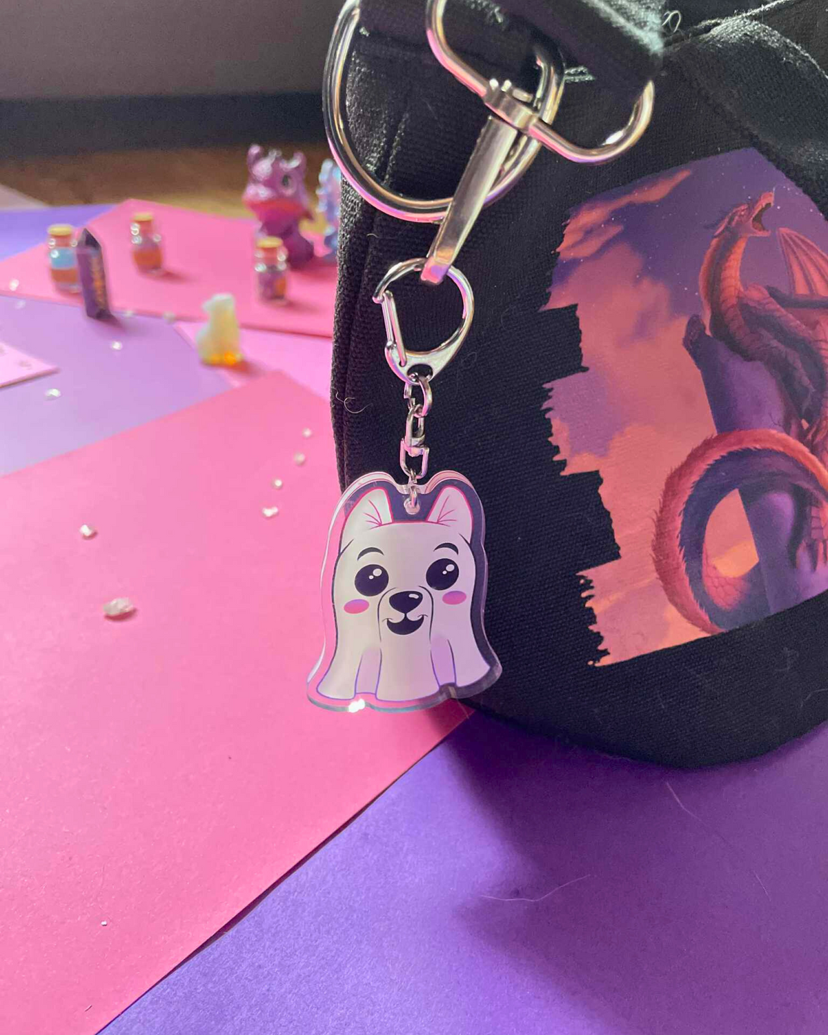 Ghost Pup - Fantasy Keychain Shadowolf Art