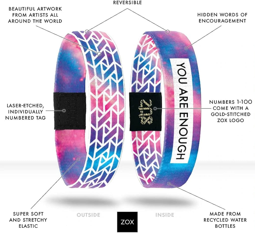 You Are Enough (Pink, Blue and White Discontinued Version) - Zox Wristband (Medium) Shadowolf Art