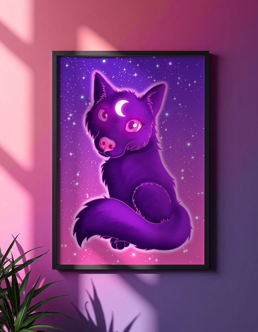 Cute Lunar Wolf Art Print Shadowolf Art