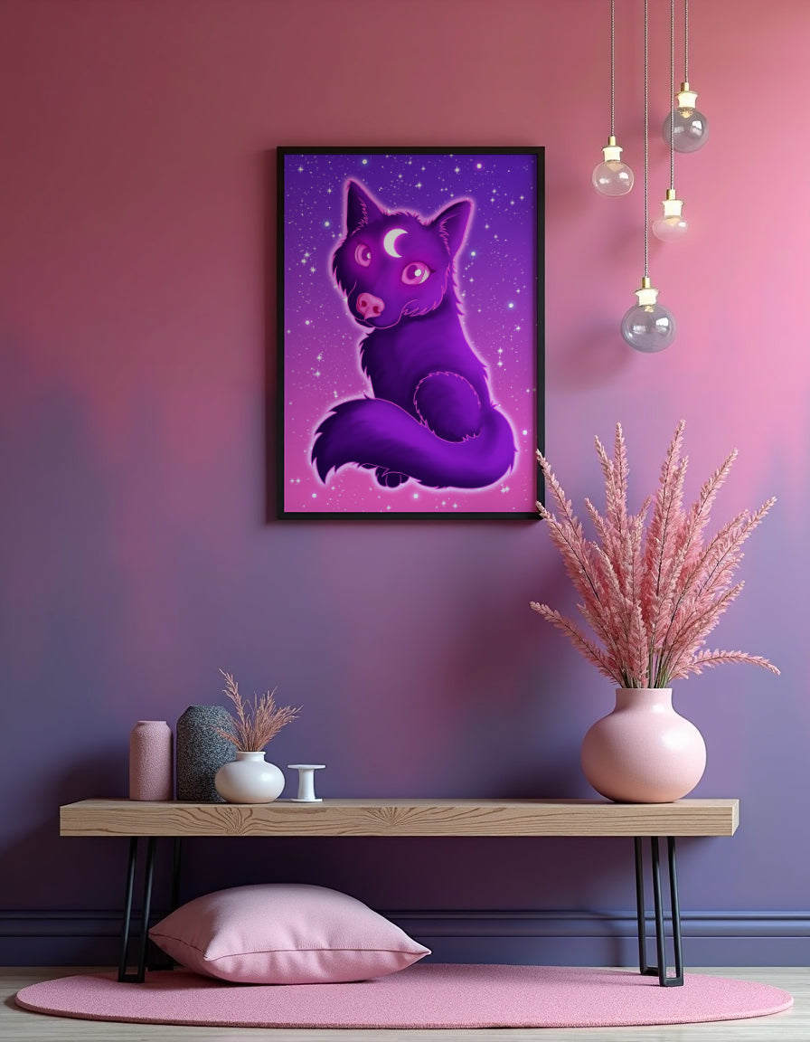 Cute Lunar Wolf Art Print Shadowolf Art