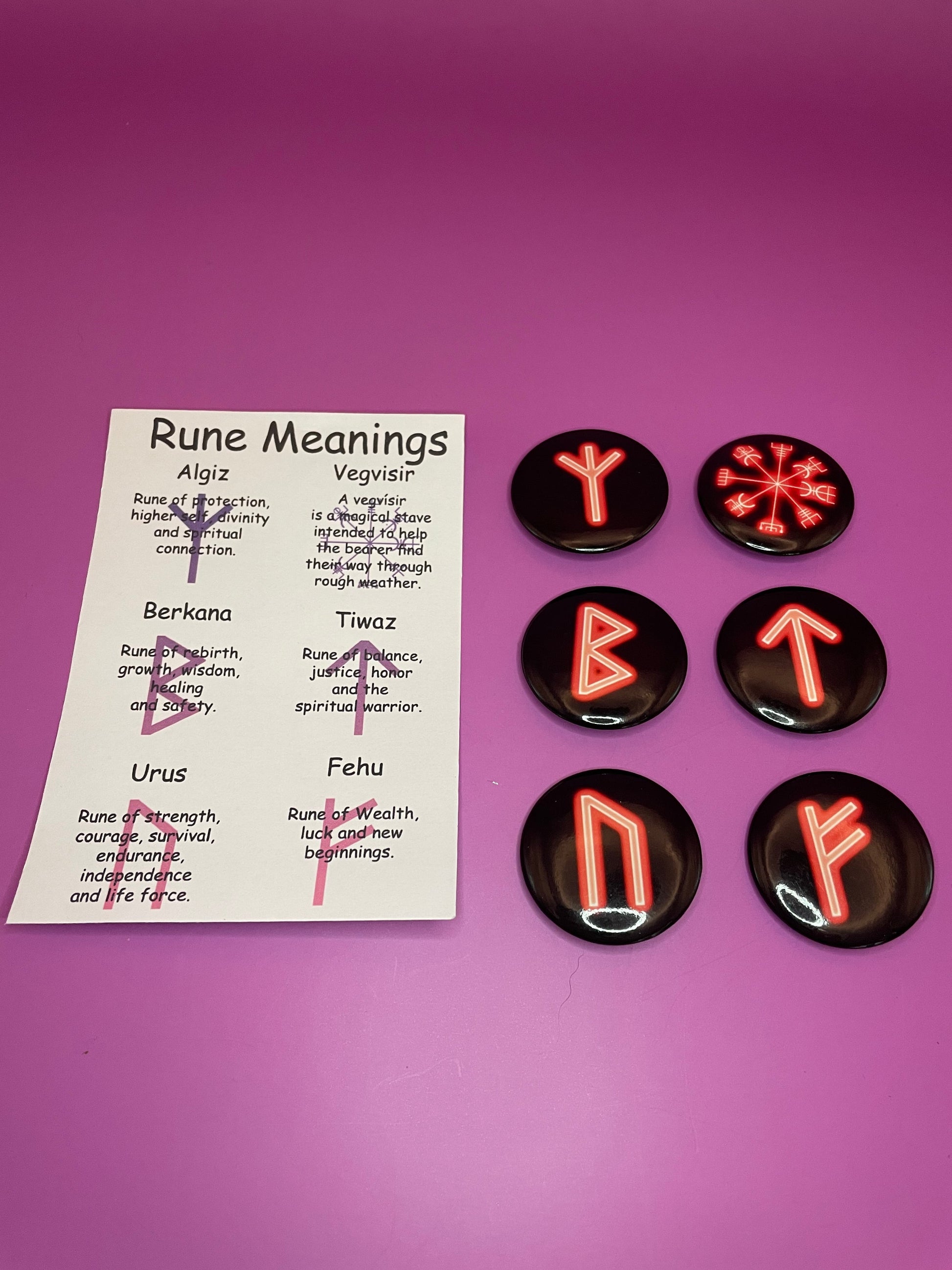 Red Viking/Norse Rune Badge Pack - Set 1 - Vegvisir, Algiz, Tiwaz, Berkana, Fehu and Urus Shadowolf Art
