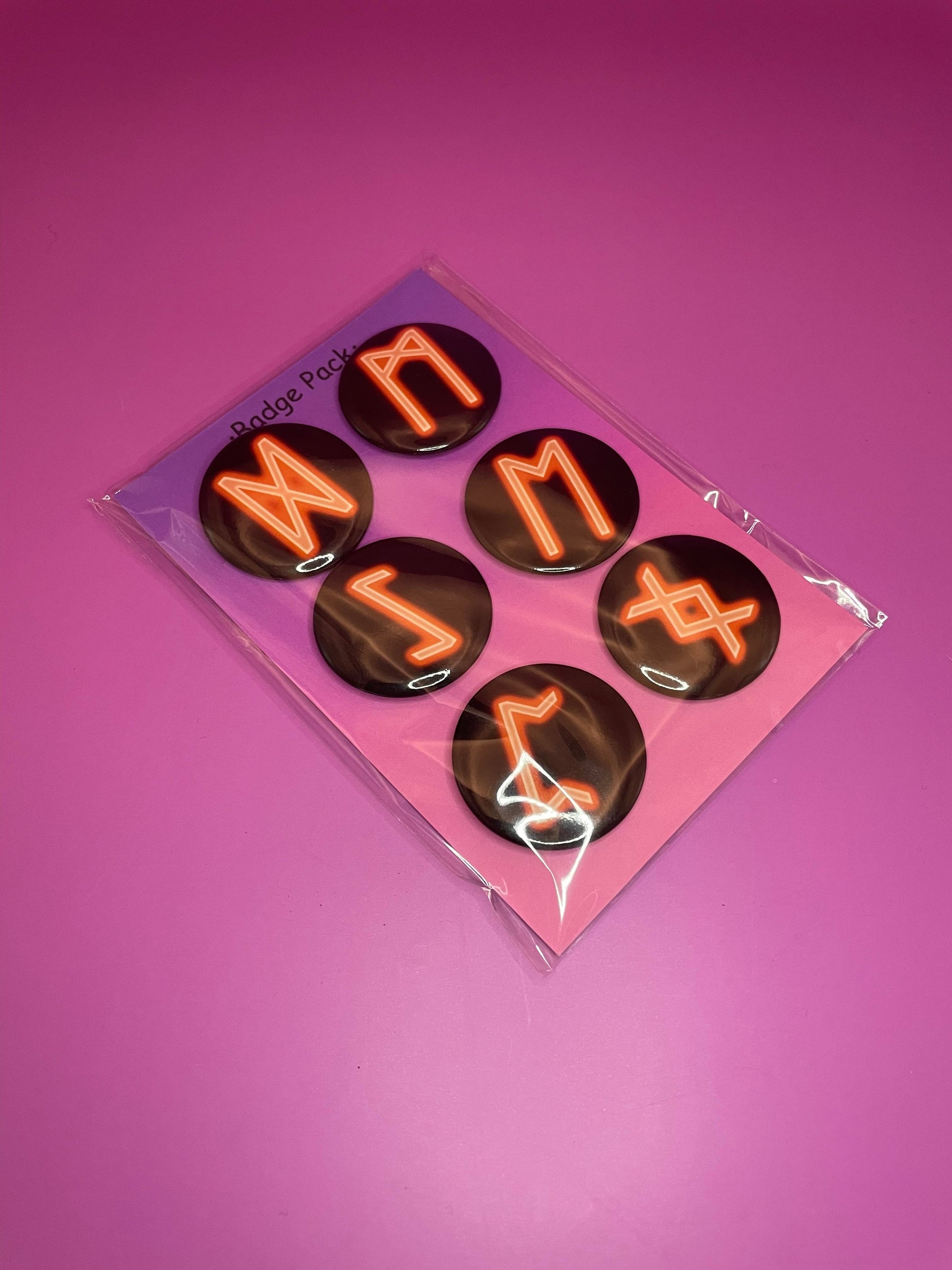 Viking and Norse Rune Art Button Badge Pack - Set 2 - Red, Orange, Yellow, Green, Blue, Purple or Pink.&nbsp; Shadowolf Art