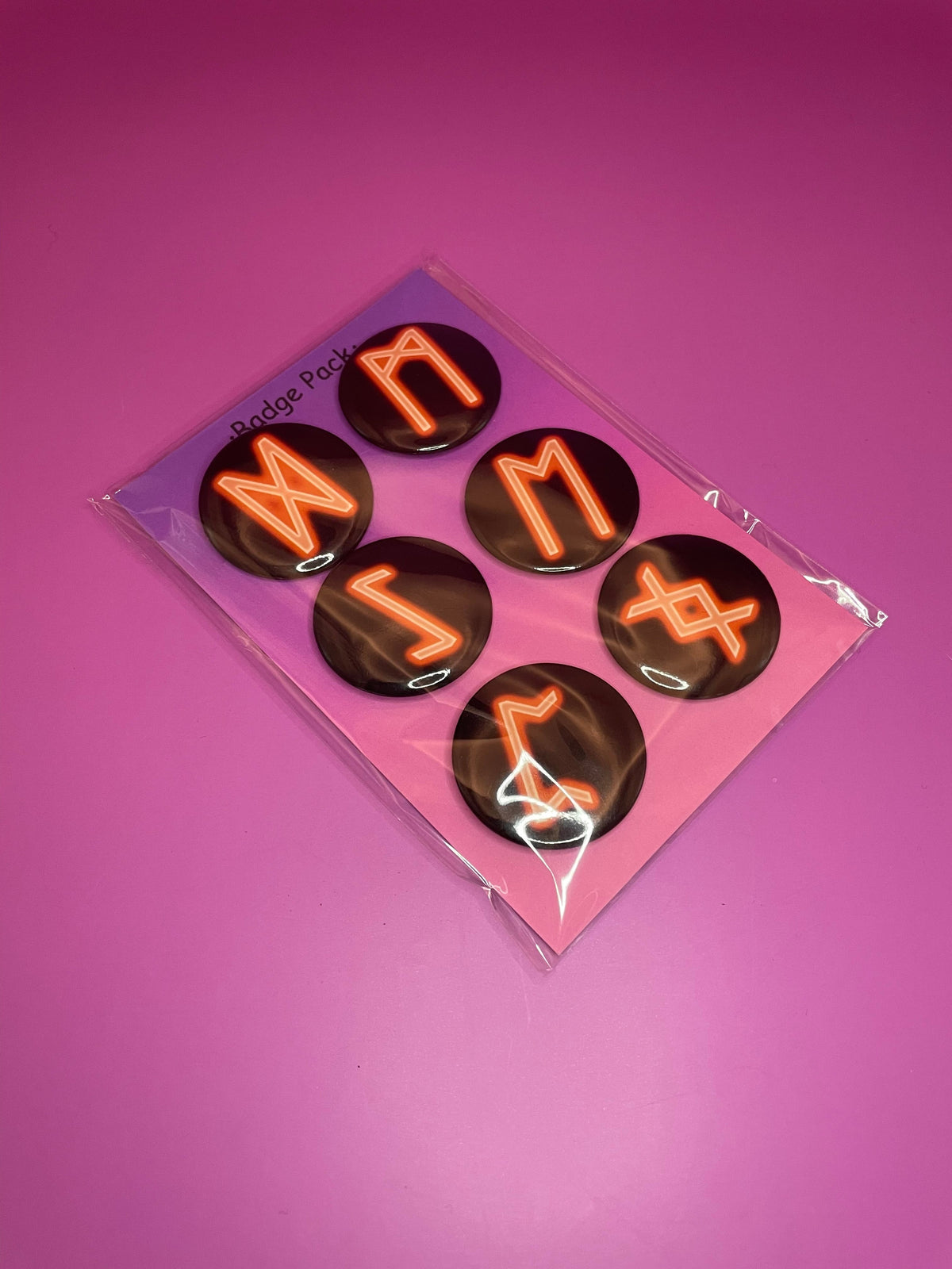 Viking and Norse Rune Art Button Badge Pack - Set 2 - Red, Orange, Yellow, Green, Blue, Purple or Pink.&nbsp; Shadowolf Art