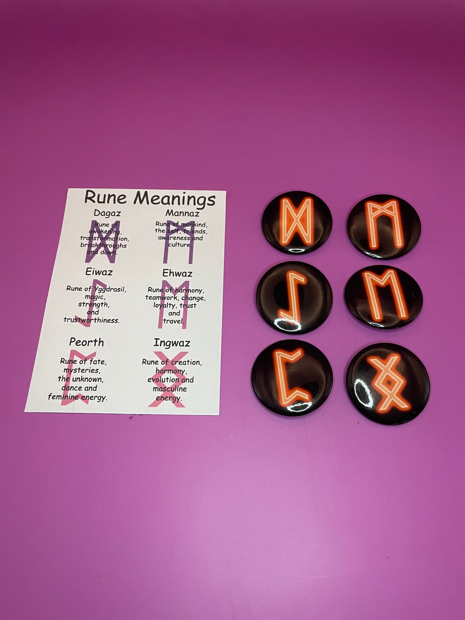 Viking and Norse Rune Art Button Badge Pack - Set 2 - Red, Orange, Yellow, Green, Blue, Purple or Pink.&nbsp; Shadowolf Art