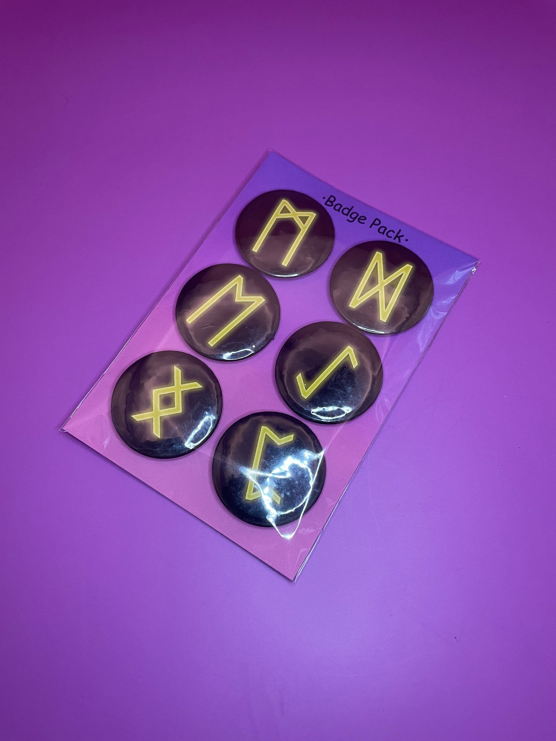 Viking and Norse Rune Art Button Badge Pack - Set 2 - Red, Orange, Yellow, Green, Blue, Purple or Pink.&nbsp; Shadowolf Art