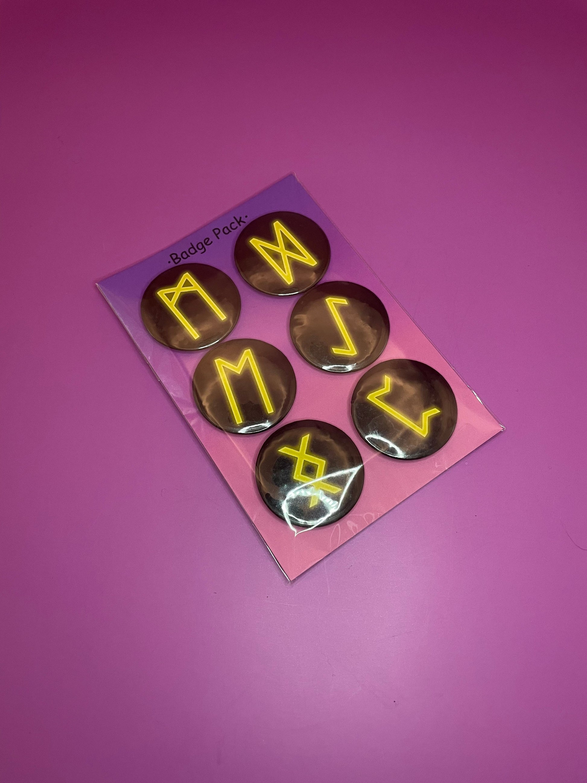 Viking and Norse Rune Art Button Badge Pack - Set 2 - Red, Orange, Yellow, Green, Blue, Purple or Pink.&nbsp; Shadowolf Art