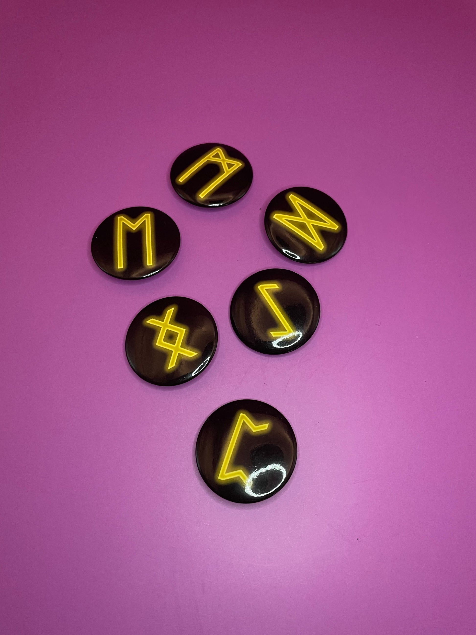 Viking and Norse Rune Art Button Badge Pack - Set 2 - Red, Orange, Yellow, Green, Blue, Purple or Pink.&nbsp; Shadowolf Art