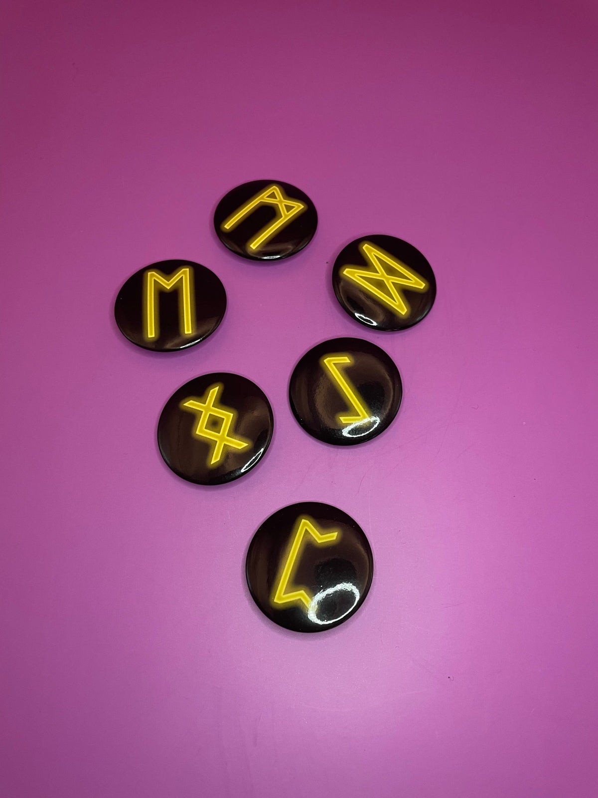 Viking and Norse Rune Art Button Badge Pack - Set 2 - Red, Orange, Yellow, Green, Blue, Purple or Pink.&nbsp; Shadowolf Art