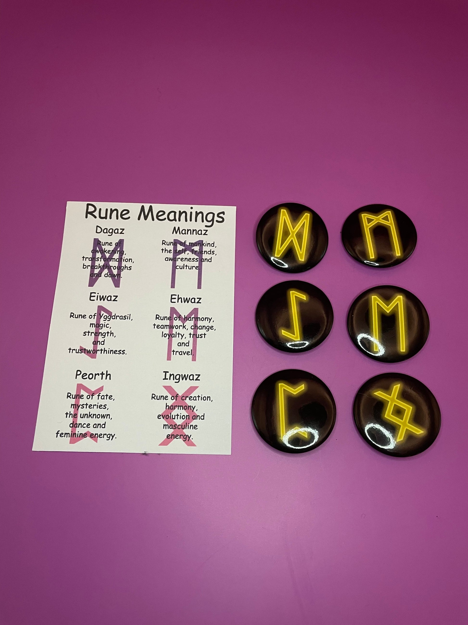 Viking and Norse Rune Art Button Badge Pack - Set 2 - Red, Orange, Yellow, Green, Blue, Purple or Pink.&nbsp; Shadowolf Art