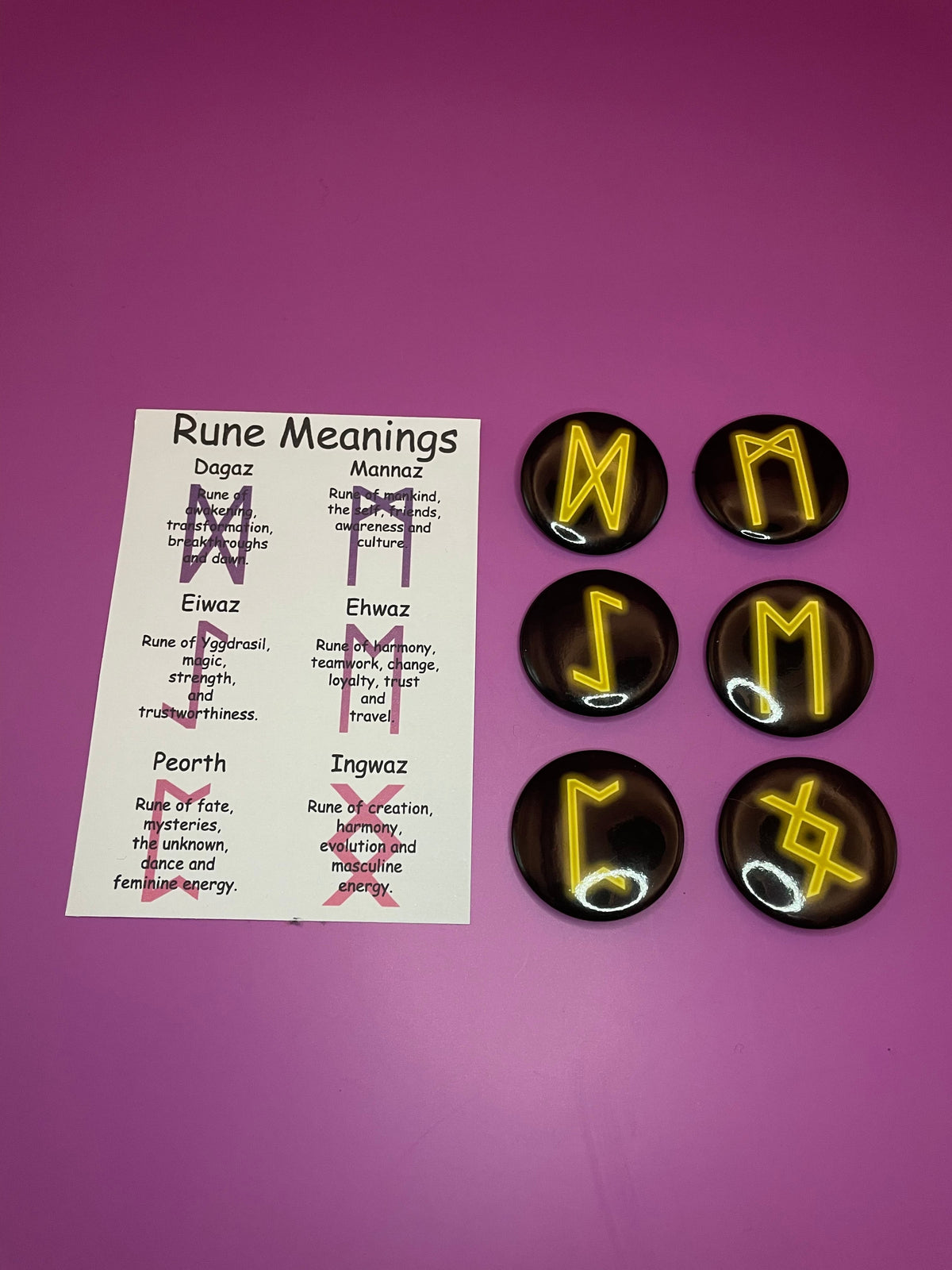 Viking and Norse Rune Art Button Badge Pack - Set 2 - Red, Orange, Yellow, Green, Blue, Purple or Pink.&nbsp; Shadowolf Art