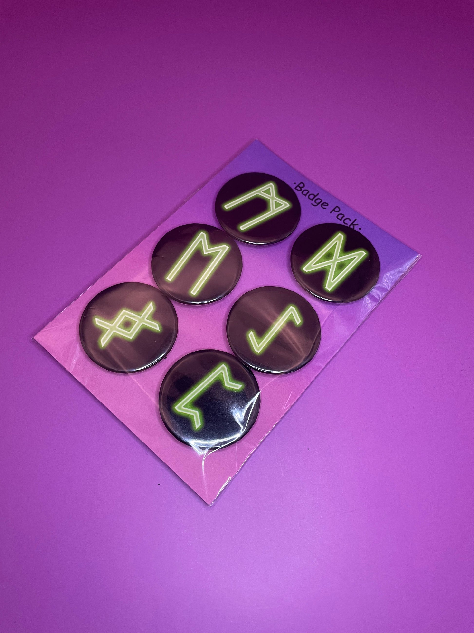 Viking and Norse Rune Art Button Badge Pack - Set 2 - Red, Orange, Yellow, Green, Blue, Purple or Pink.&nbsp; Shadowolf Art