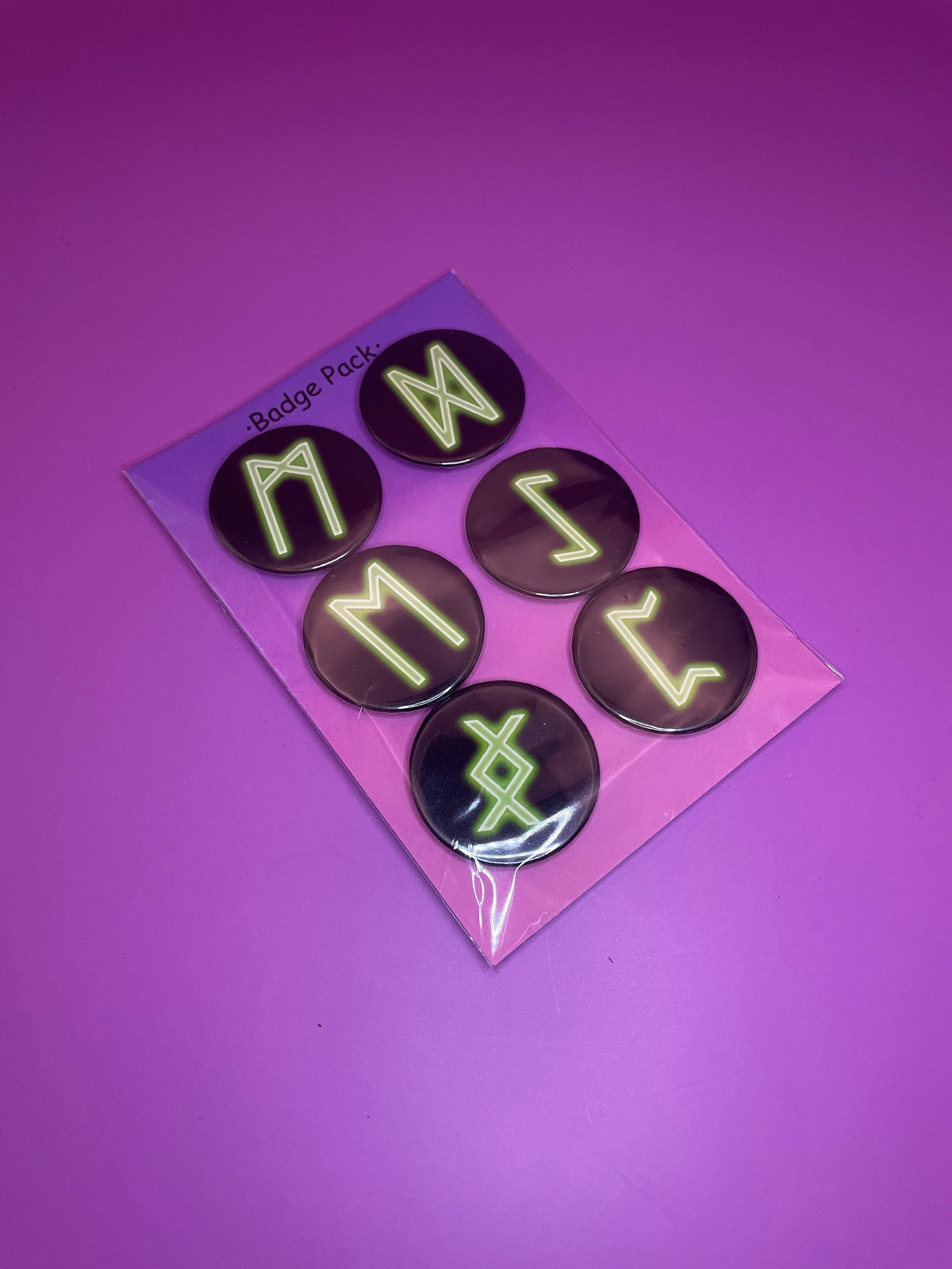 Viking and Norse Rune Art Button Badge Pack - Set 2 - Red, Orange, Yellow, Green, Blue, Purple or Pink.&nbsp; Shadowolf Art