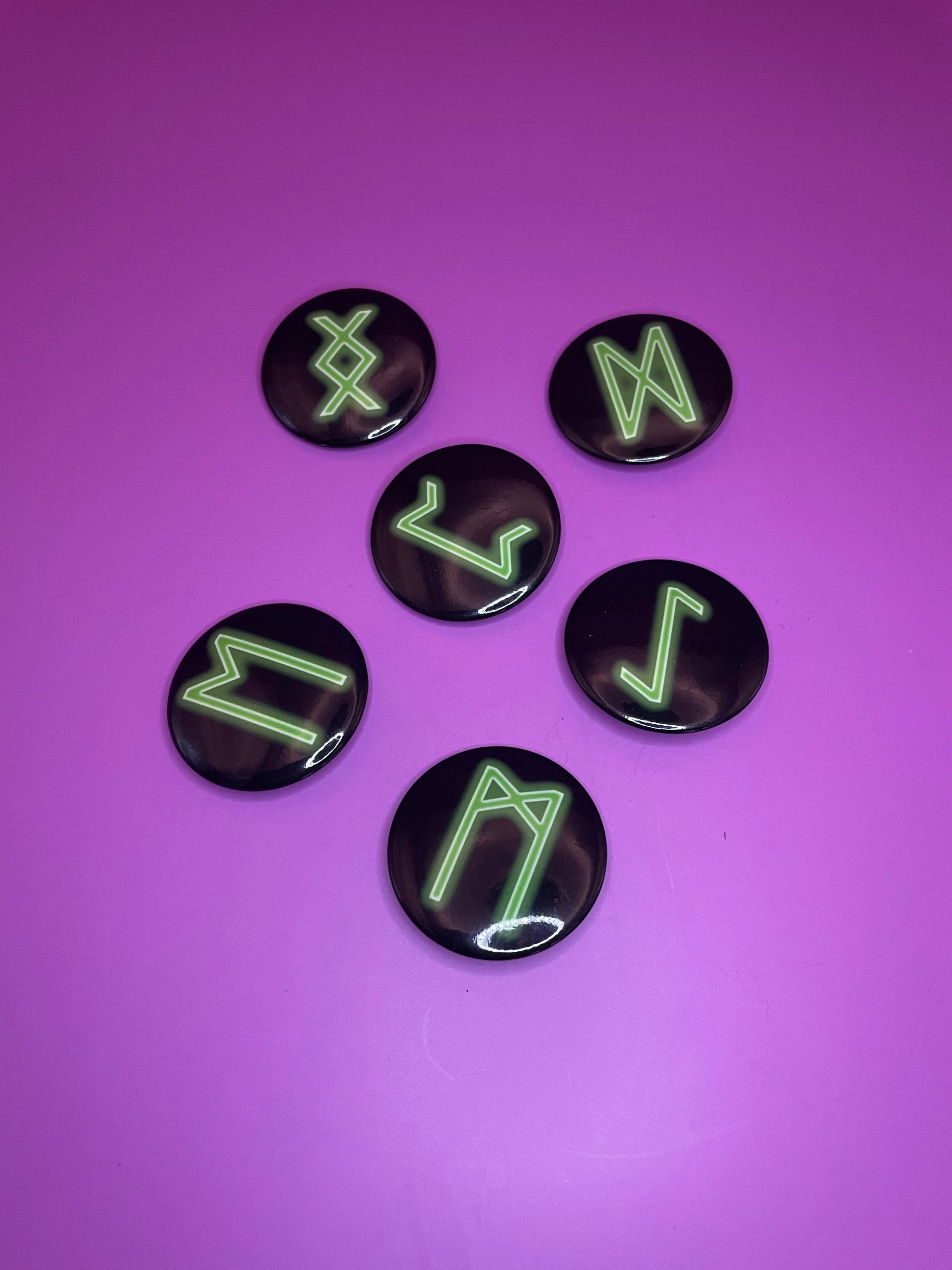 Viking and Norse Rune Art Button Badge Pack - Set 2 - Red, Orange, Yellow, Green, Blue, Purple or Pink.&nbsp; Shadowolf Art