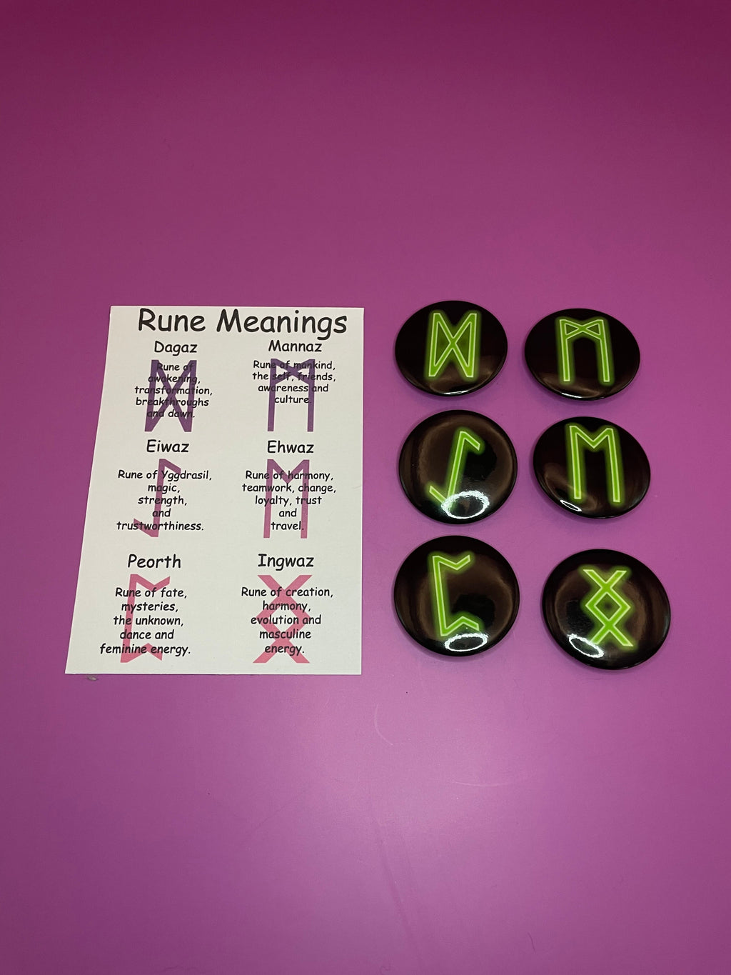 Viking and Norse Rune Art Button Badge Pack - Set 2 - Red, Orange, Yellow, Green, Blue, Purple or Pink.&nbsp; Shadowolf Art