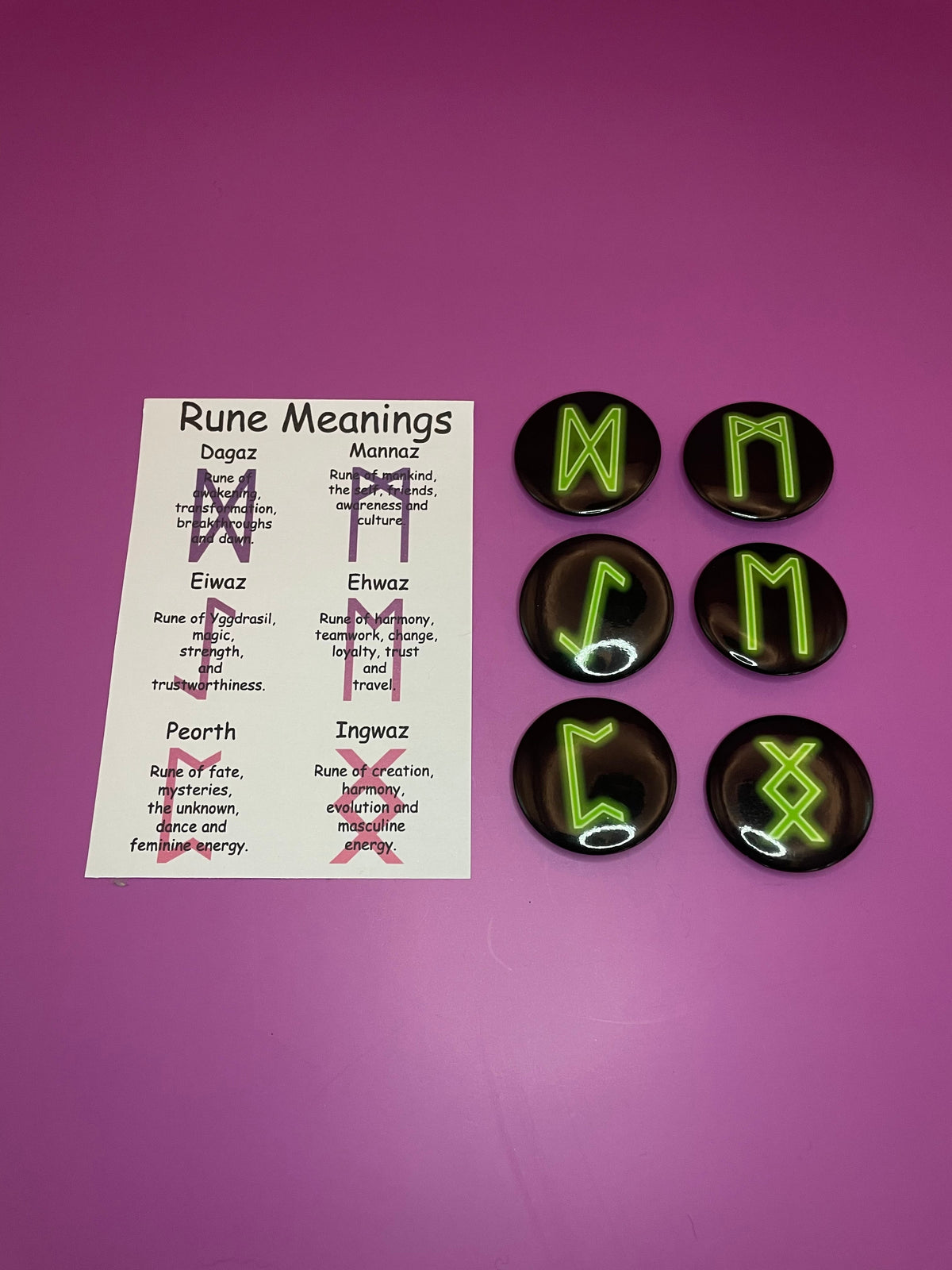 Viking and Norse Rune Art Button Badge Pack - Set 2 - Red, Orange, Yellow, Green, Blue, Purple or Pink.&nbsp; Shadowolf Art