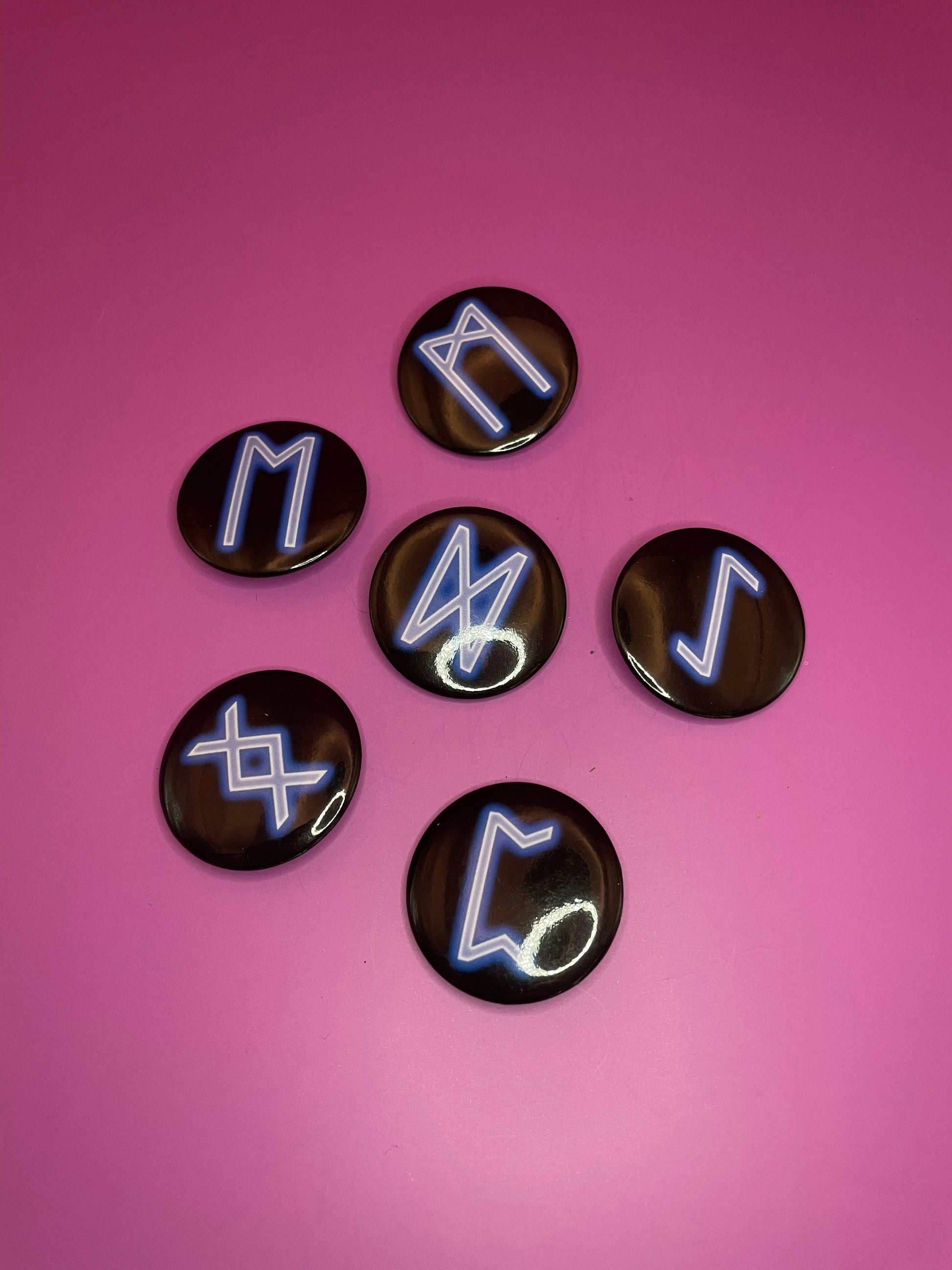 Viking and Norse Rune Art Button Badge Pack - Set 2 - Red, Orange, Yellow, Green, Blue, Purple or Pink.&nbsp; Shadowolf Art