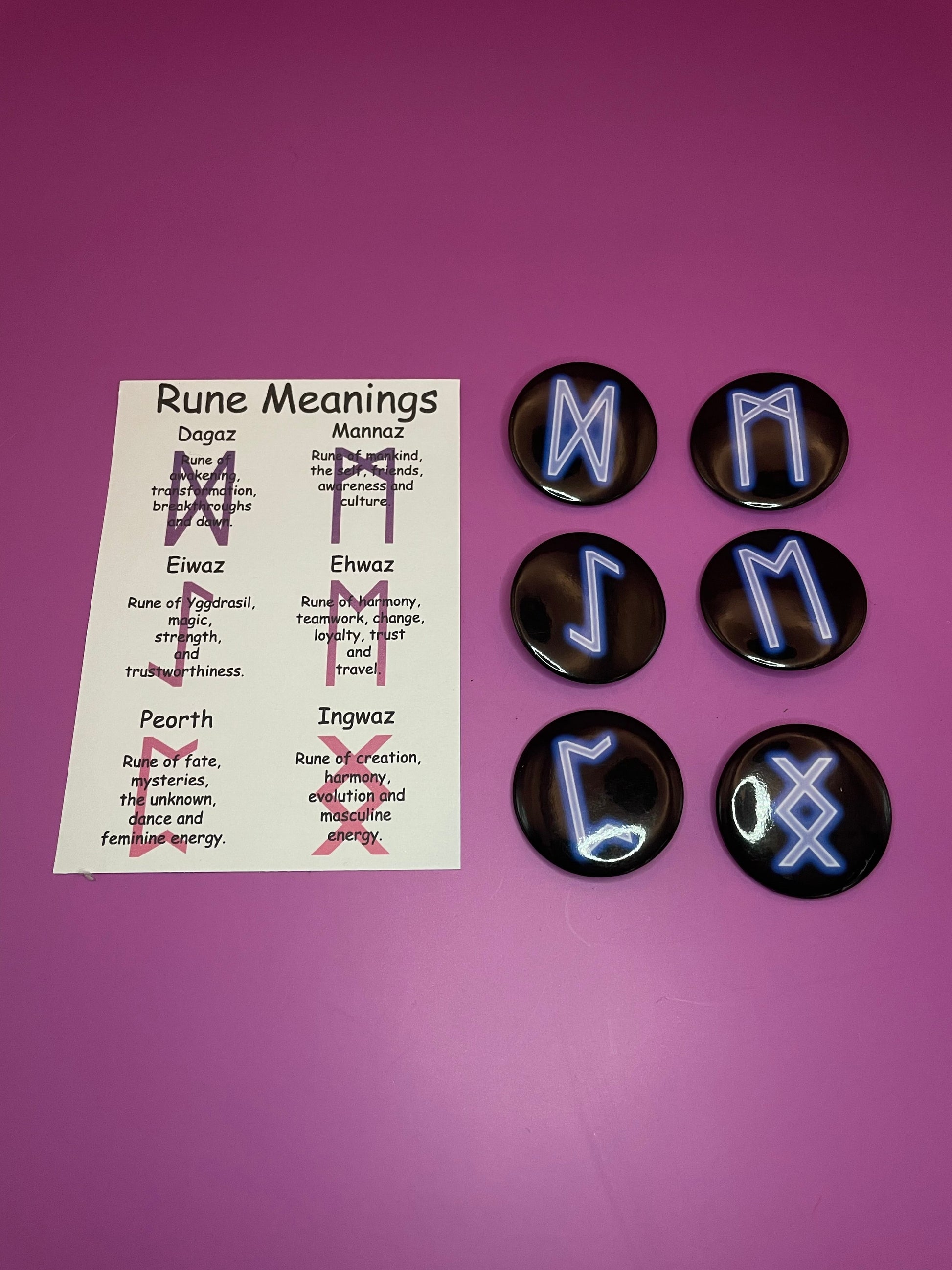 Viking and Norse Rune Art Button Badge Pack - Set 2 - Red, Orange, Yellow, Green, Blue, Purple or Pink.&nbsp; Shadowolf Art