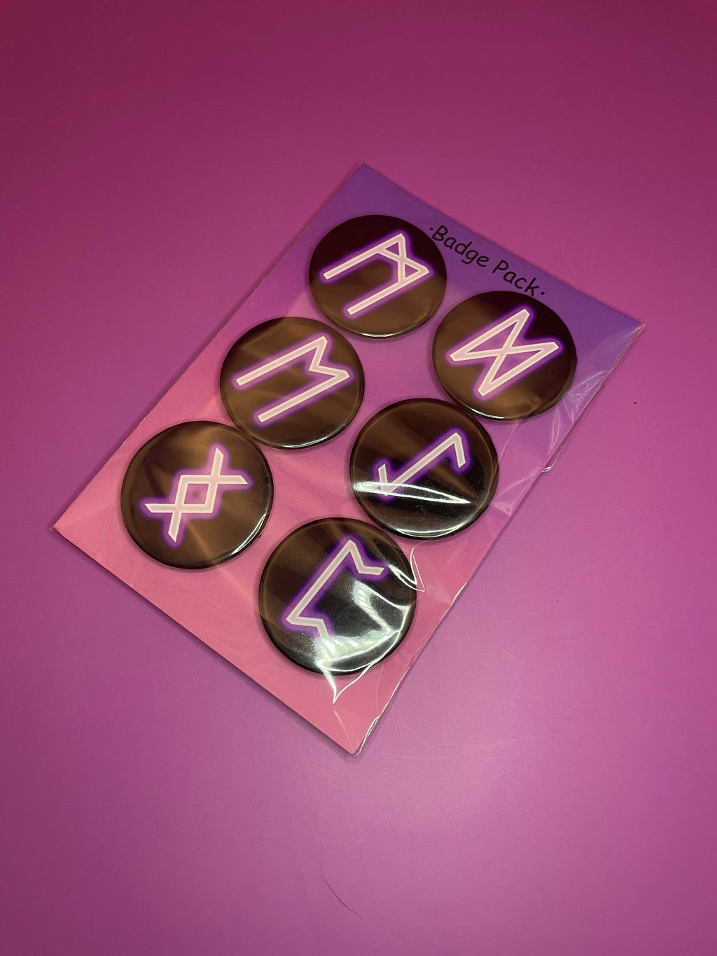 Viking and Norse Rune Art Button Badge Pack - Set 2 - Red, Orange, Yellow, Green, Blue, Purple or Pink.&nbsp; Shadowolf Art