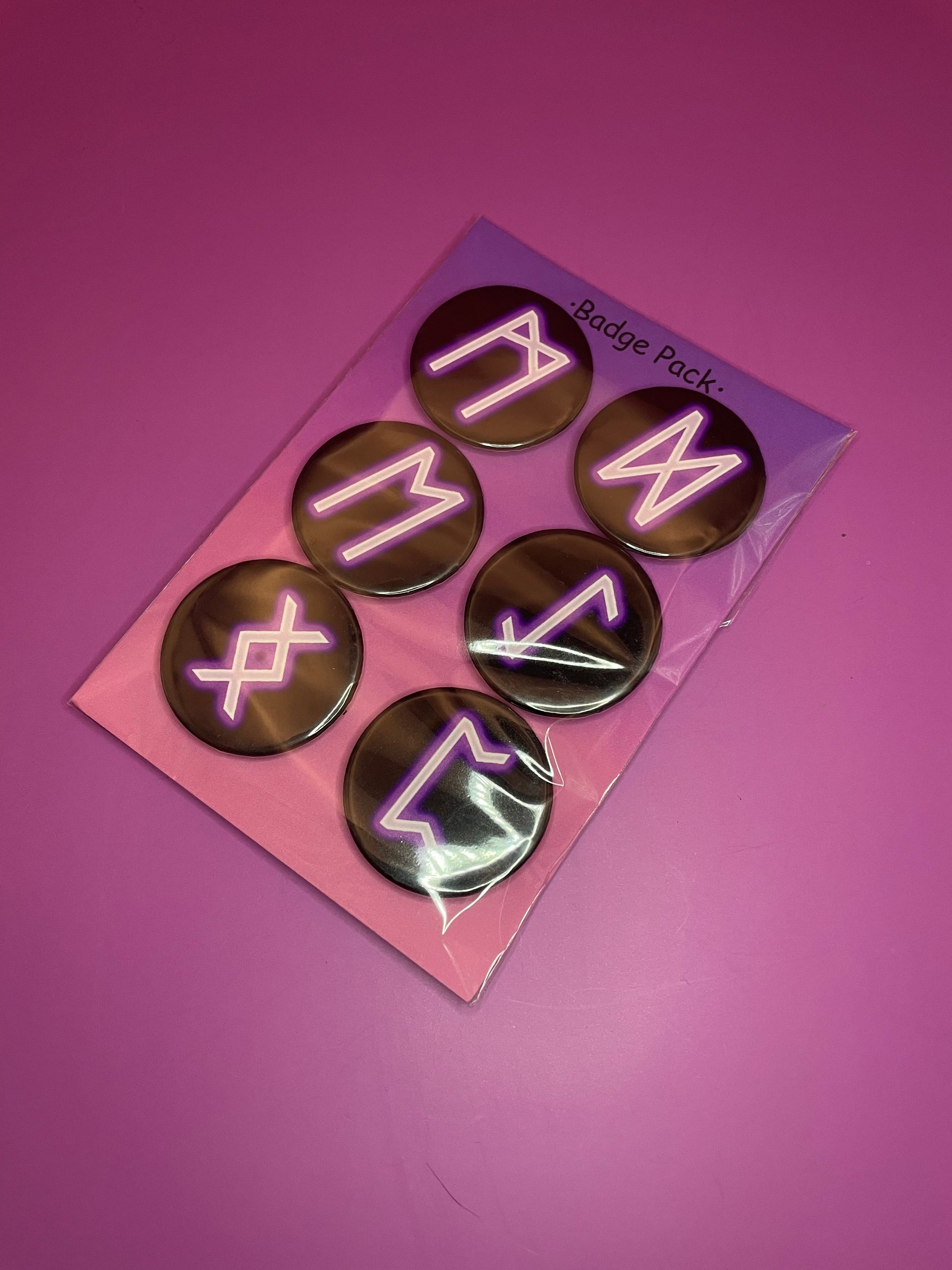 Viking and Norse Rune Art Button Badge Pack - Set 2 - Red, Orange, Yellow, Green, Blue, Purple or Pink.&nbsp; Shadowolf Art