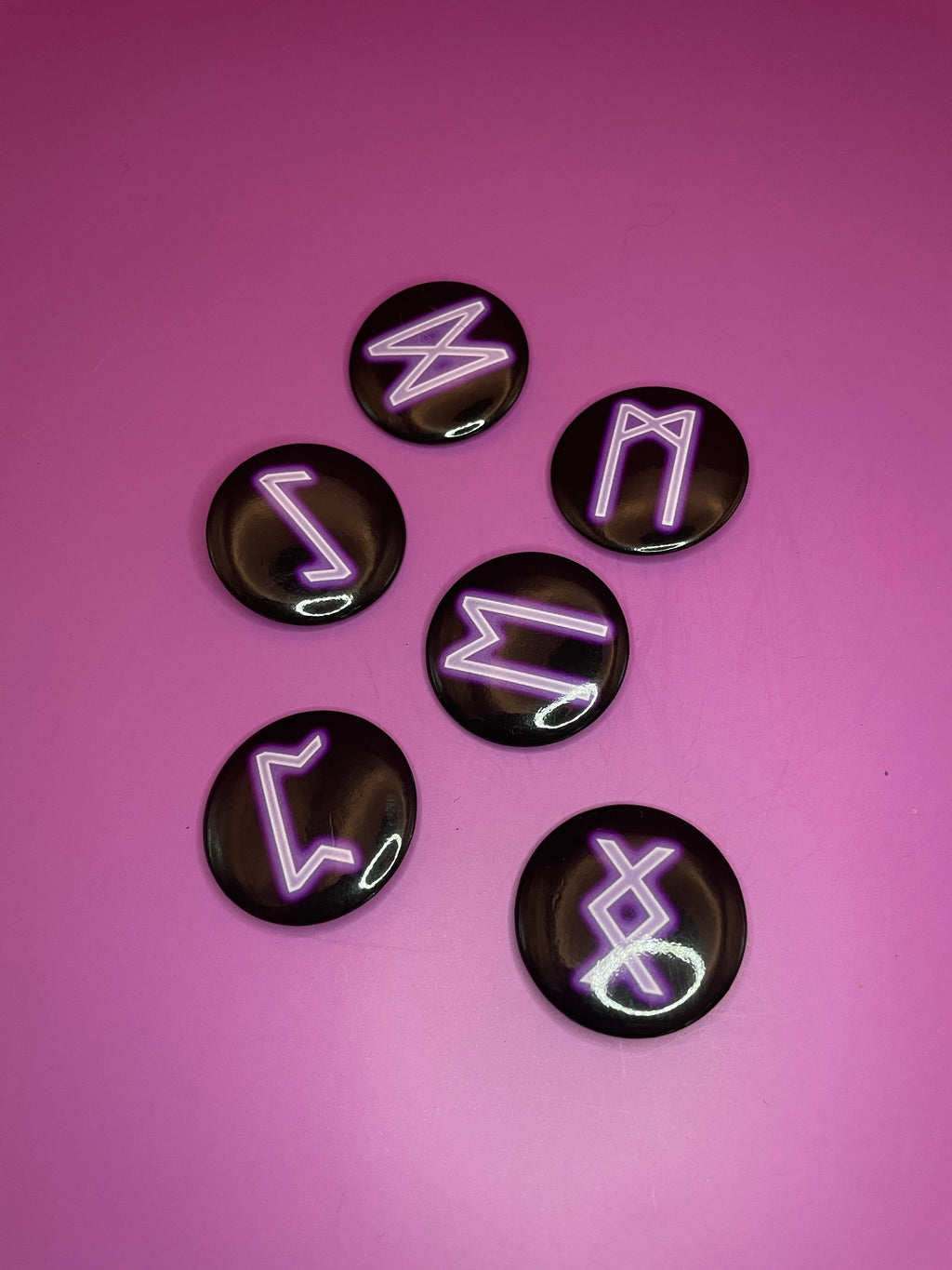 Viking and Norse Rune Art Button Badge Pack - Set 2 - Red, Orange, Yellow, Green, Blue, Purple or Pink.&nbsp; Shadowolf Art