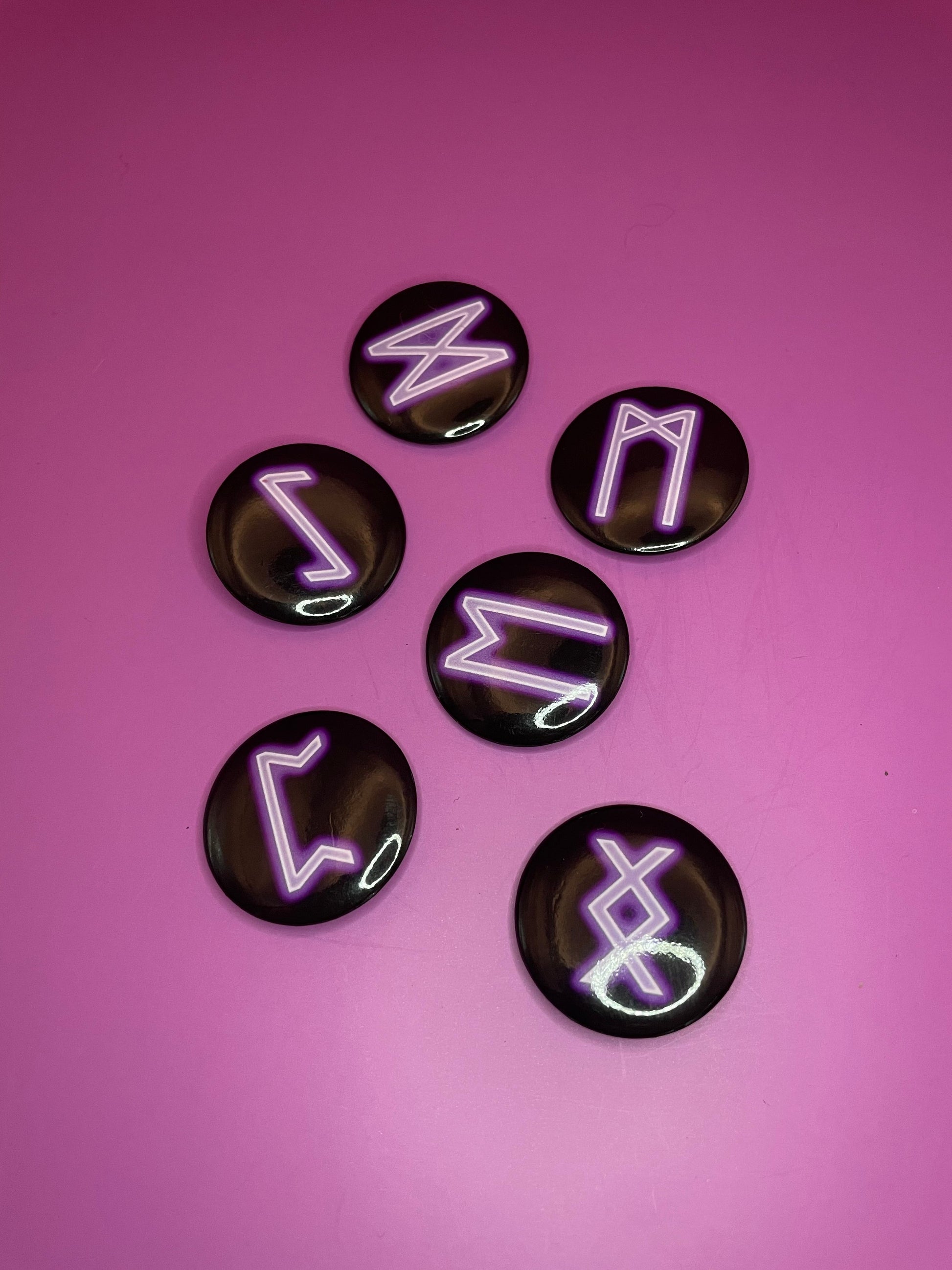 Viking and Norse Rune Art Button Badge Pack - Set 2 - Red, Orange, Yellow, Green, Blue, Purple or Pink.&nbsp; Shadowolf Art