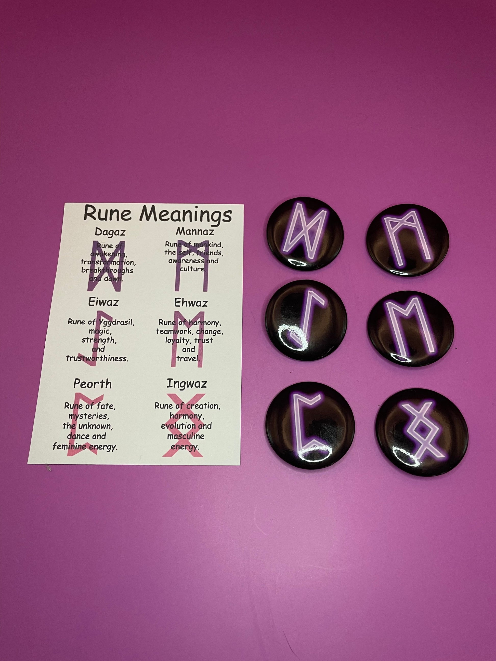 Viking and Norse Rune Art Button Badge Pack - Set 2 - Red, Orange, Yellow, Green, Blue, Purple or Pink.&nbsp; Shadowolf Art